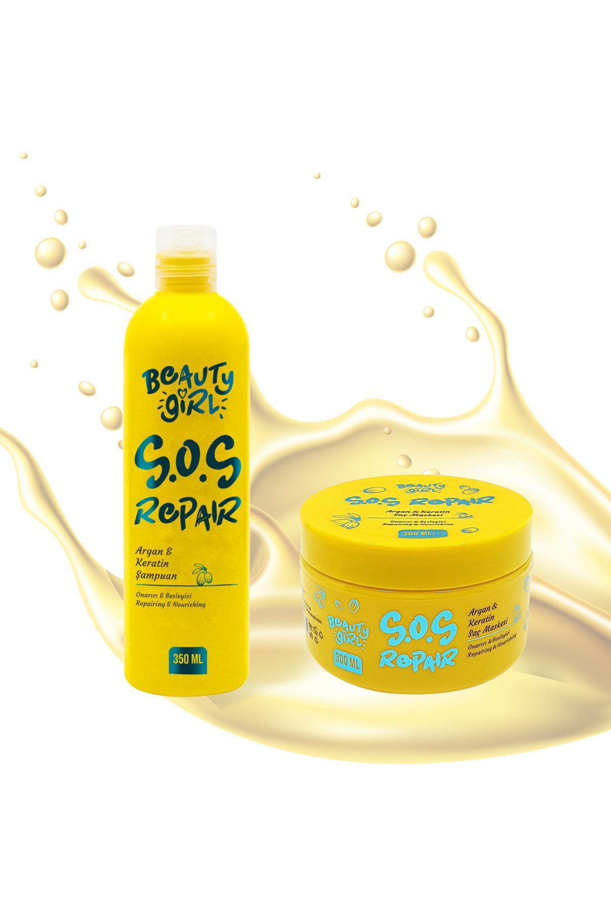 beauty girl Argan Keratin Şampuan 350 ml - Argan Keratin Maske 300 ml