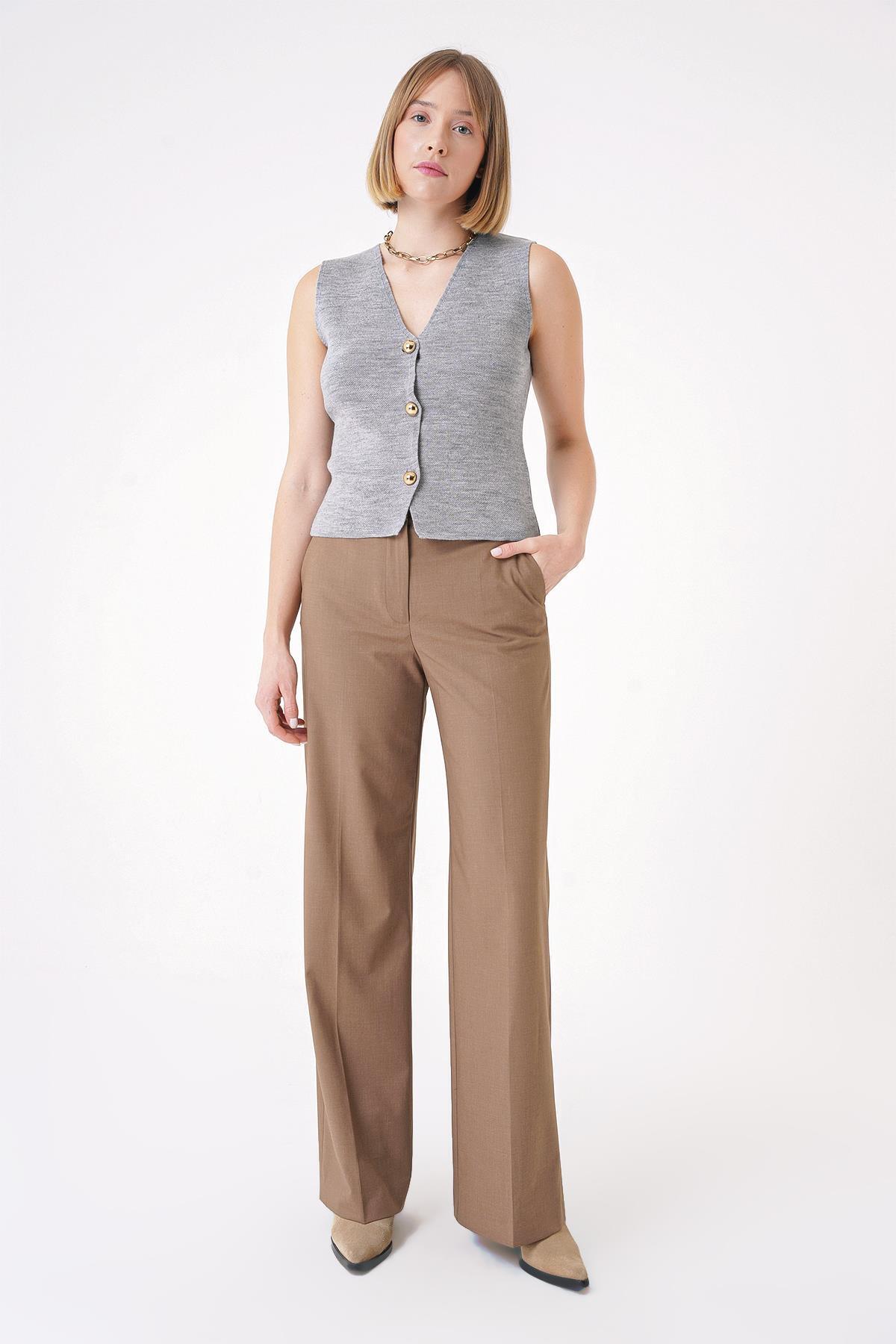 CHUBA-Women's Gold Buttoned Textured Regular Fit Knitwear Vest Gray 25W3001 5