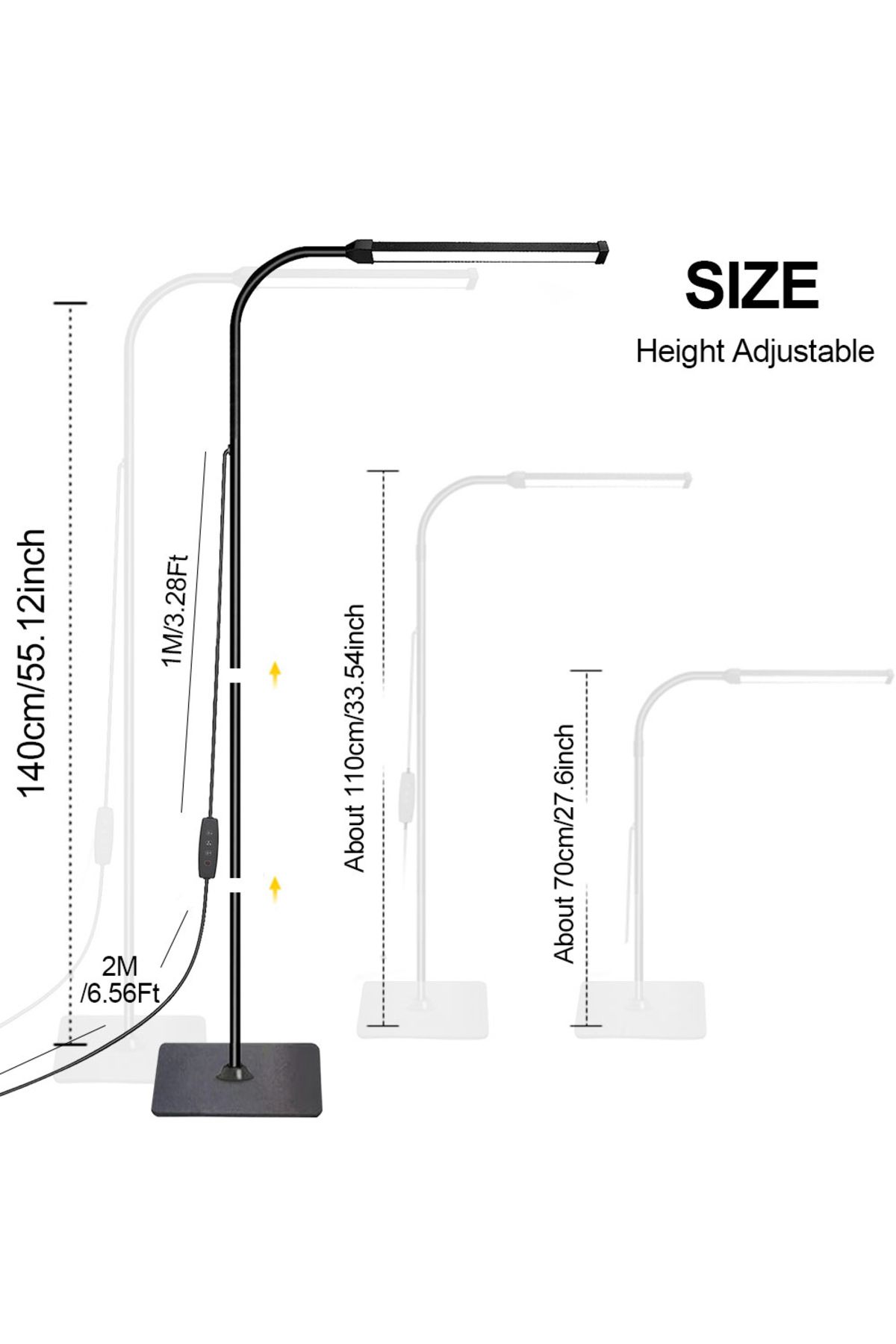 JGT-مصباح أرضي LED بثلاثة ألوان للضوء لغرفة المعيشة مع حامل إضاءة قابل للتعديل لغرفة النوم الداخلية 1