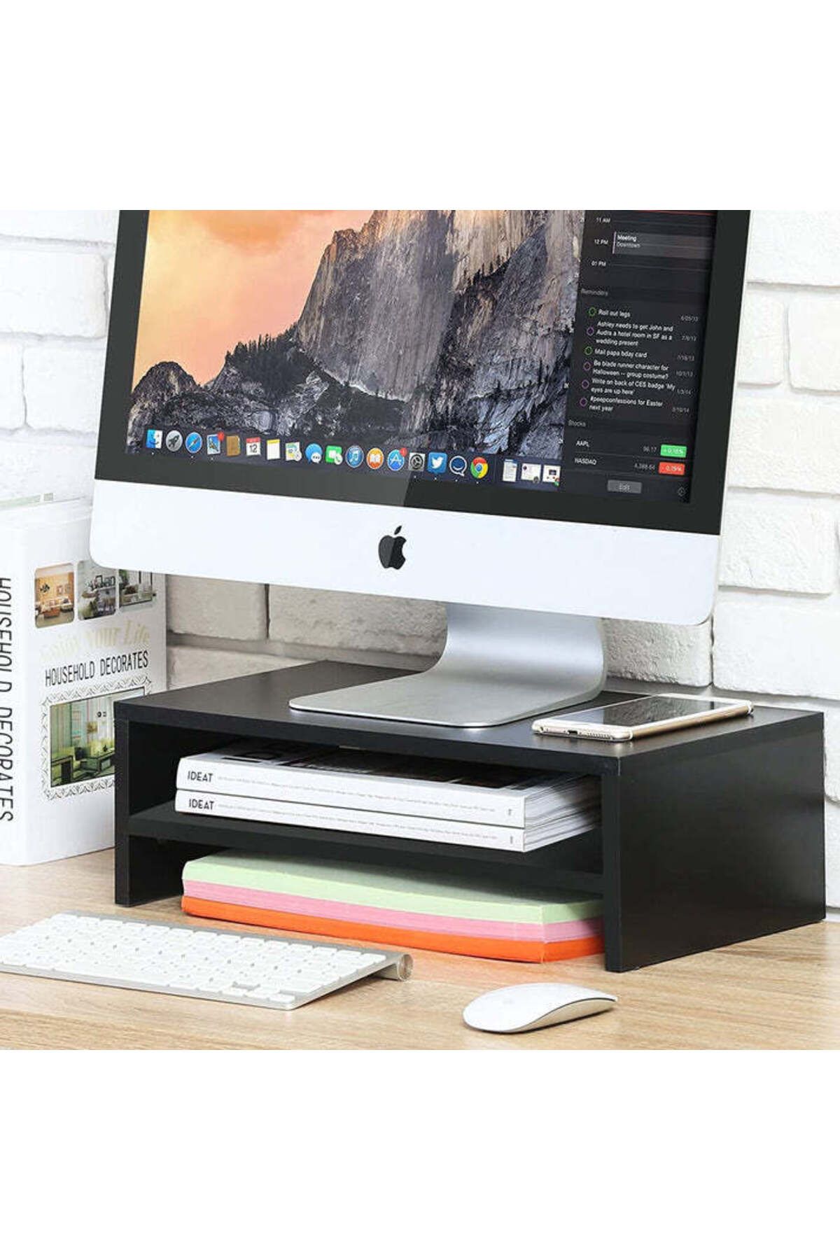 Modern home-Compact Monitor Stand Riser with Storage Shelf - Ergonomic Desk Organizer - Black 3