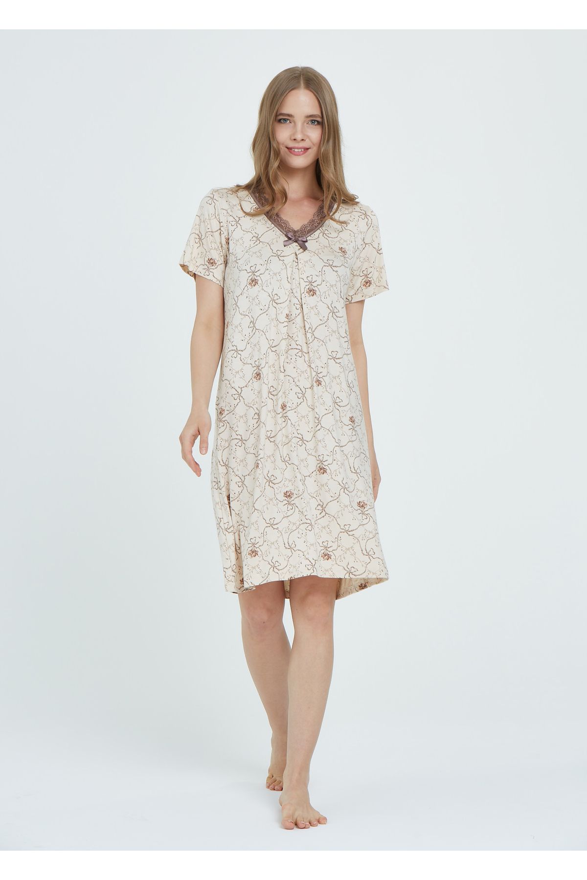 CAROLINE-Short Sleeve Lace Nightwear 1