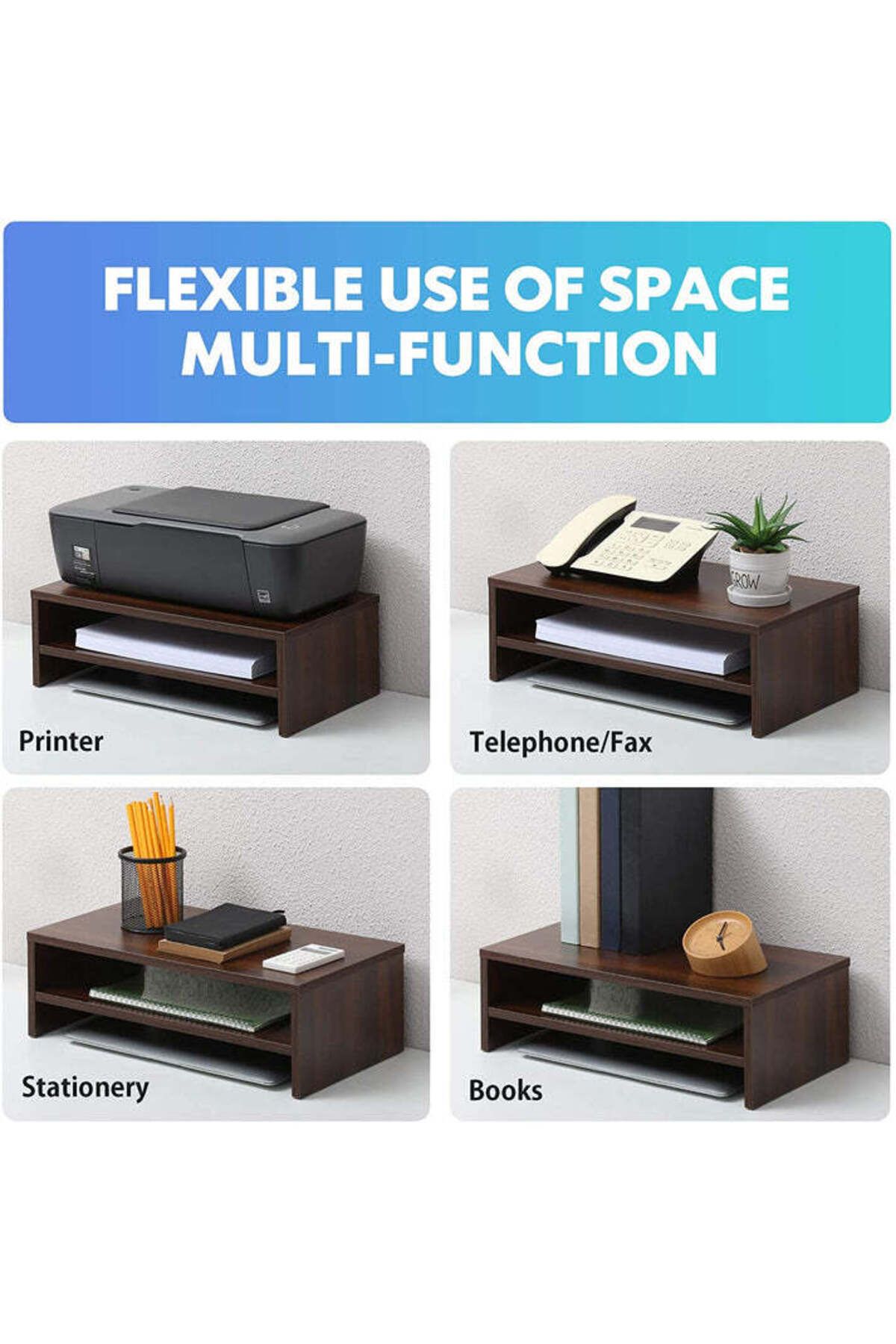 Modern home-Compact Monitor Stand Riser with Storage Shelf - Ergonomic Desk Organizer - Brown 4