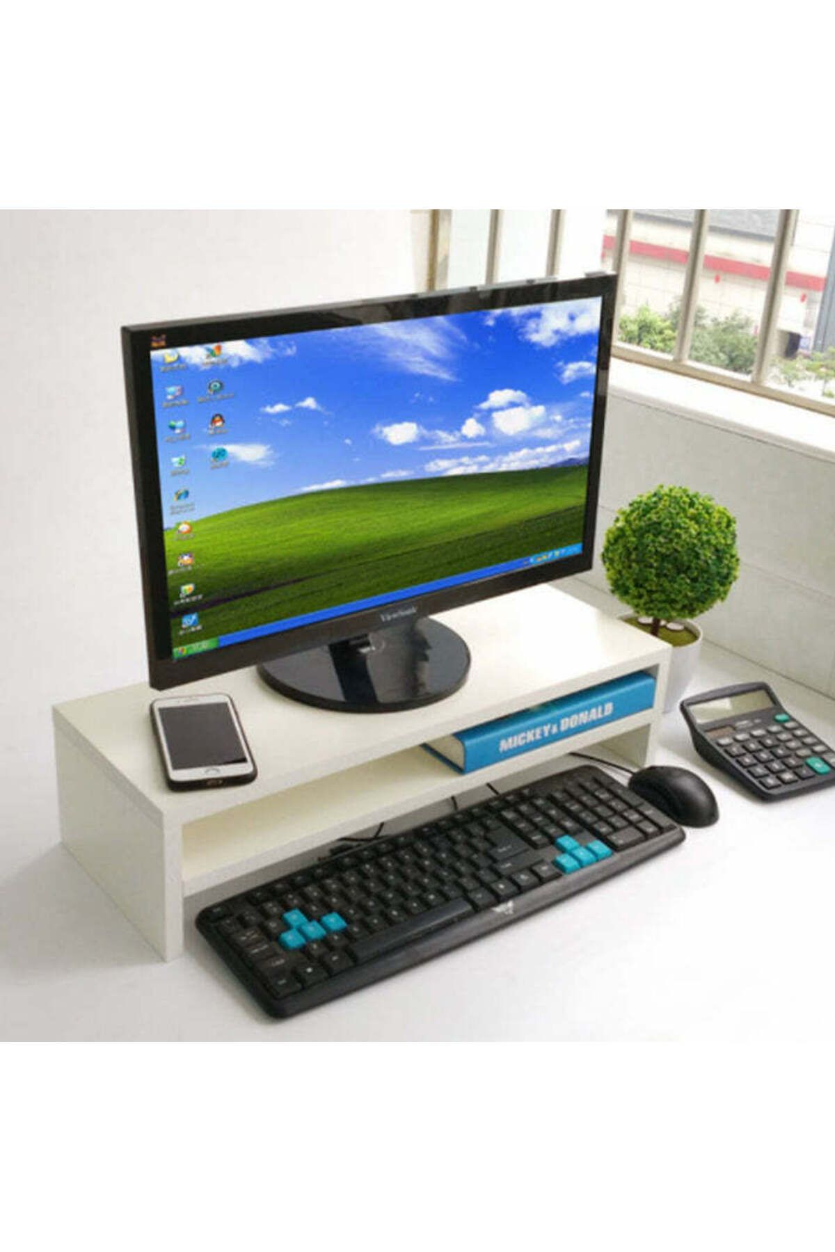 Modern home-Compact Monitor Stand Riser with Storage Shelf - Ergonomic Desk Organizer - White 5