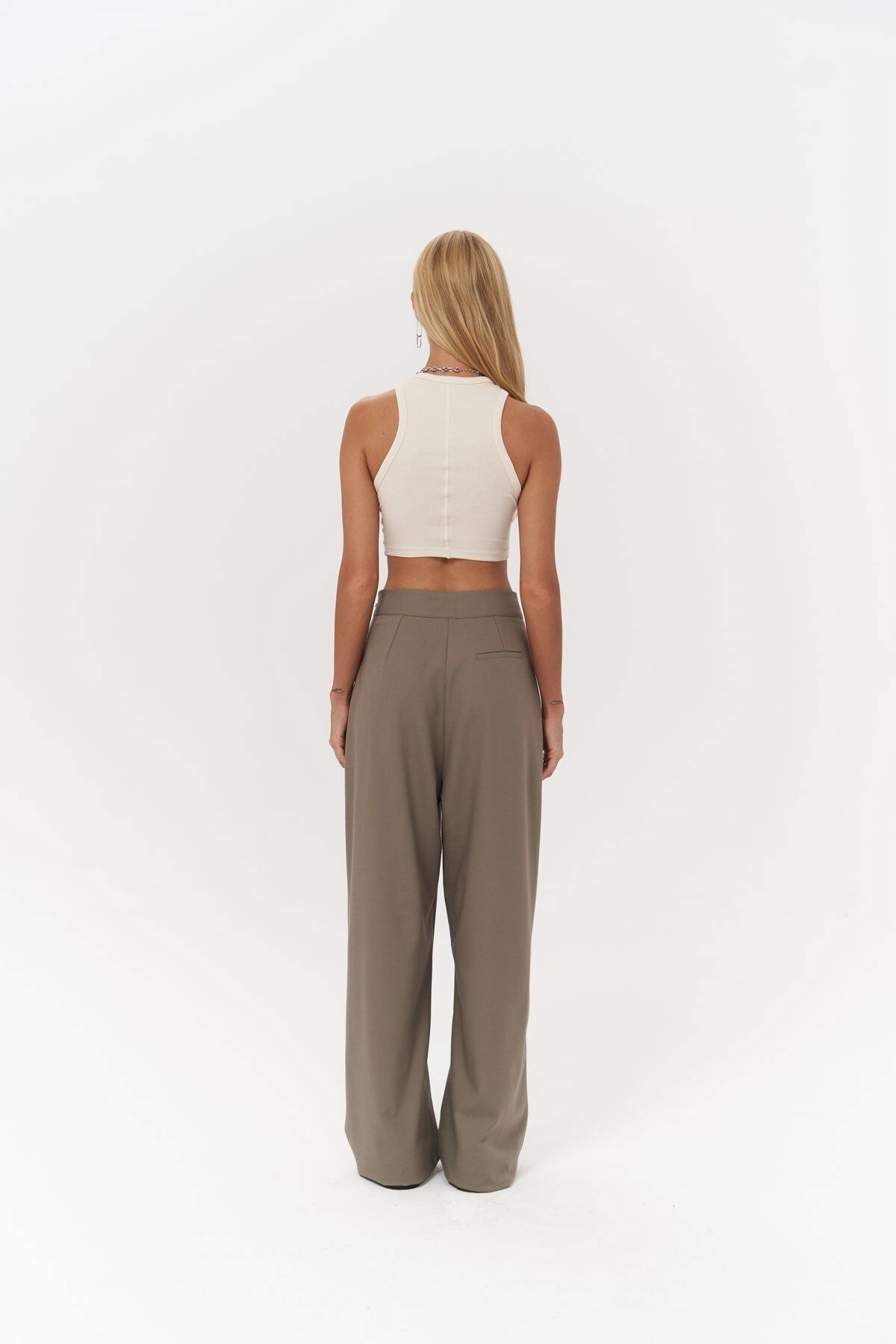 MAİ COLLECTİON-Carmen Khaki Palazzo Trousers 7