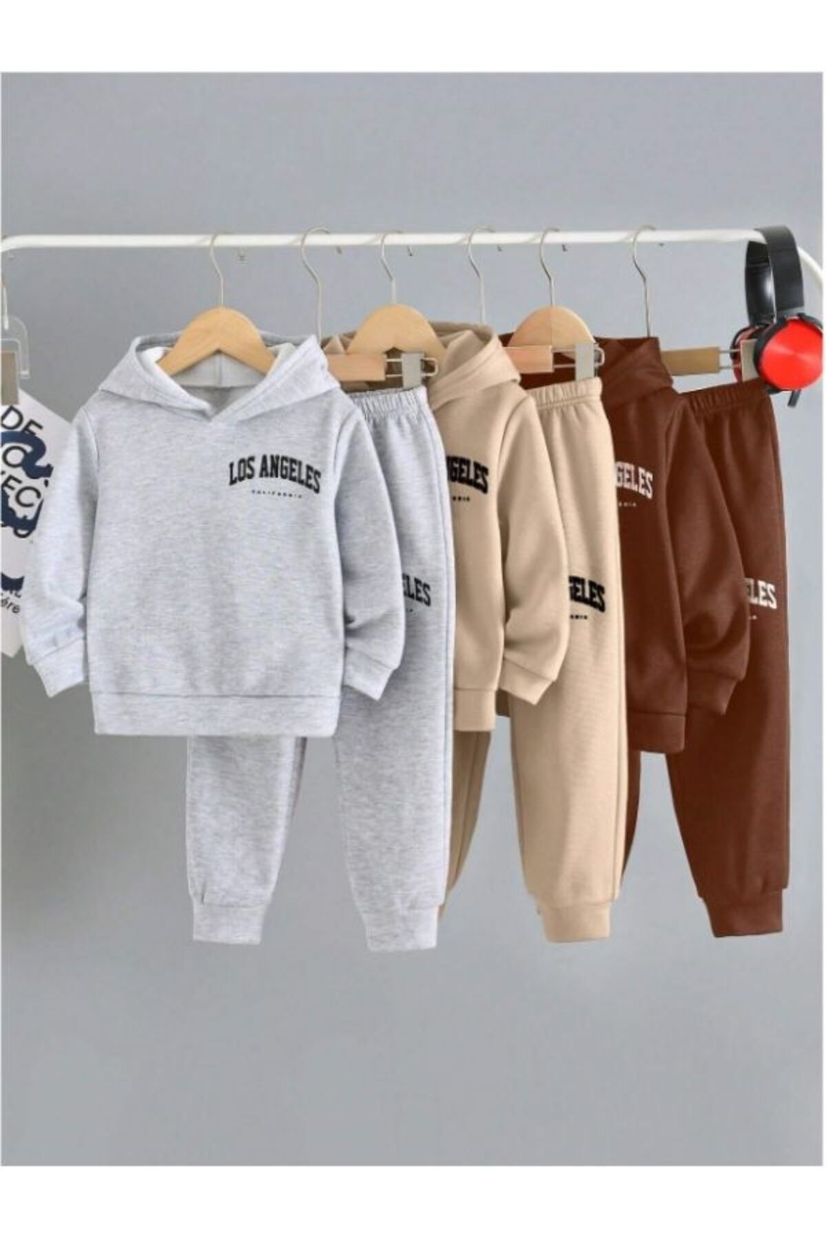 MOONBULL-Girl/Boy 3-Piece Los Angeles Printed Hooded Tracksuit Set 5