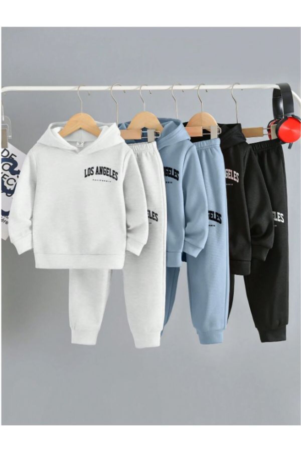 MOONBULL-Girl/Boy 3-Piece Los Angeles Printed Hooded Tracksuit Set 4