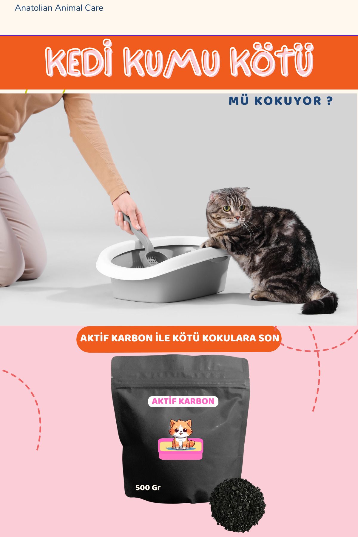 Anatolian Animal Care Kedi Kumu Koku Giderici Aktif Karbon 500 gr