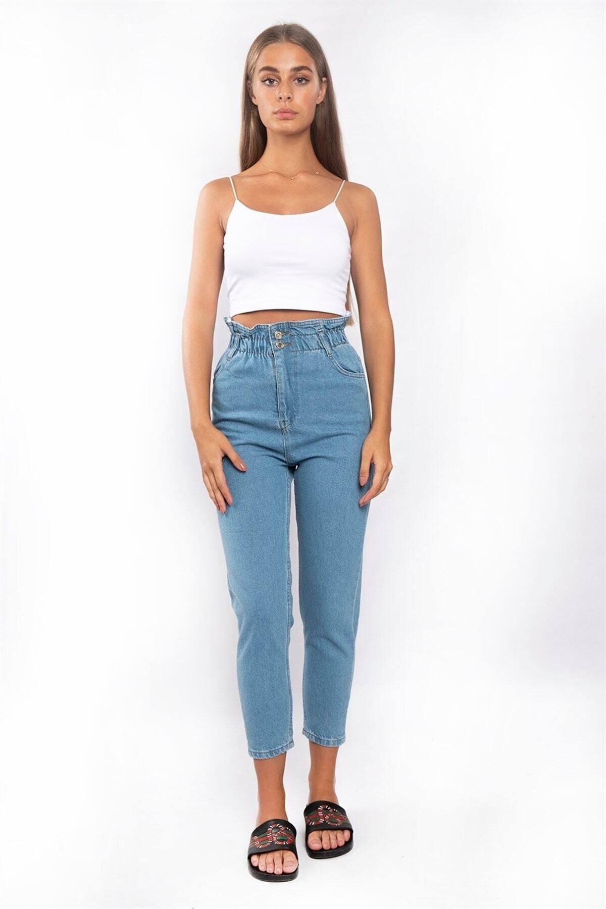 ByCukurovaFrango Ice Blue Mom Jean - Lavabil Și Cu Talie Elastică Femeie - 36