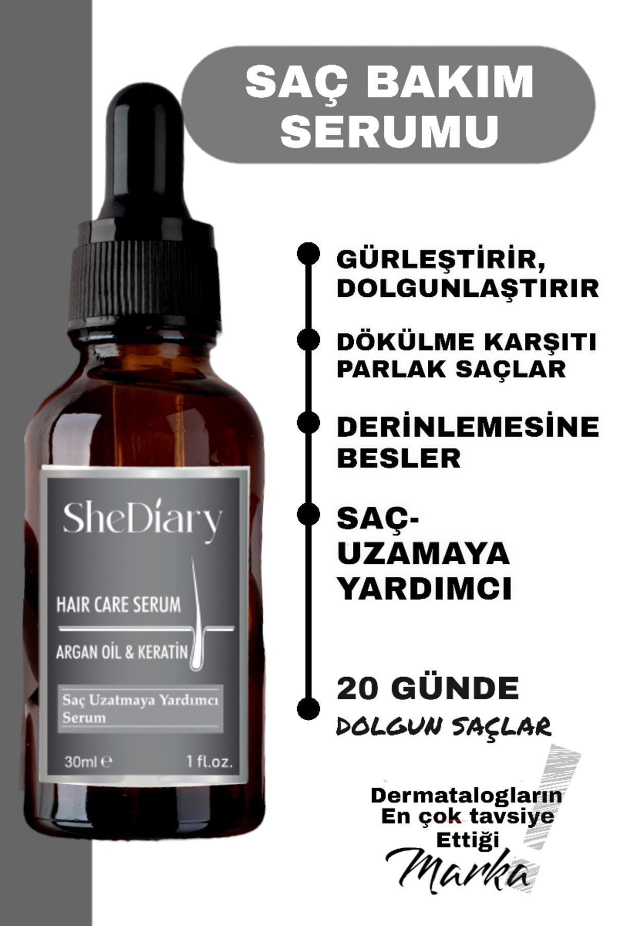 SheDiary Saç Dökülmesine Karşı,Hızlı Saç Uzatma,Dökülme Karşıtı,Onarıcı, Vitamin Saç Bakım Serum 30ml-3