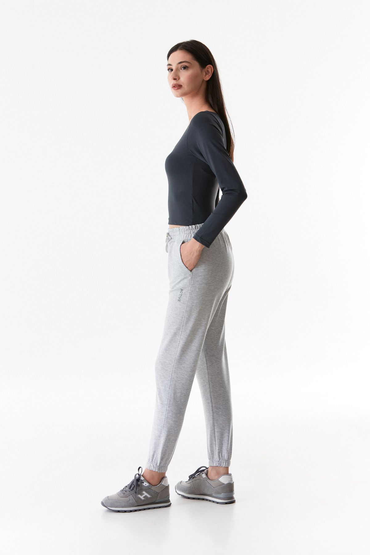 Fulla Moda-Pantaloni de sport Jogger cu talie elastică cu imprimeu text 4