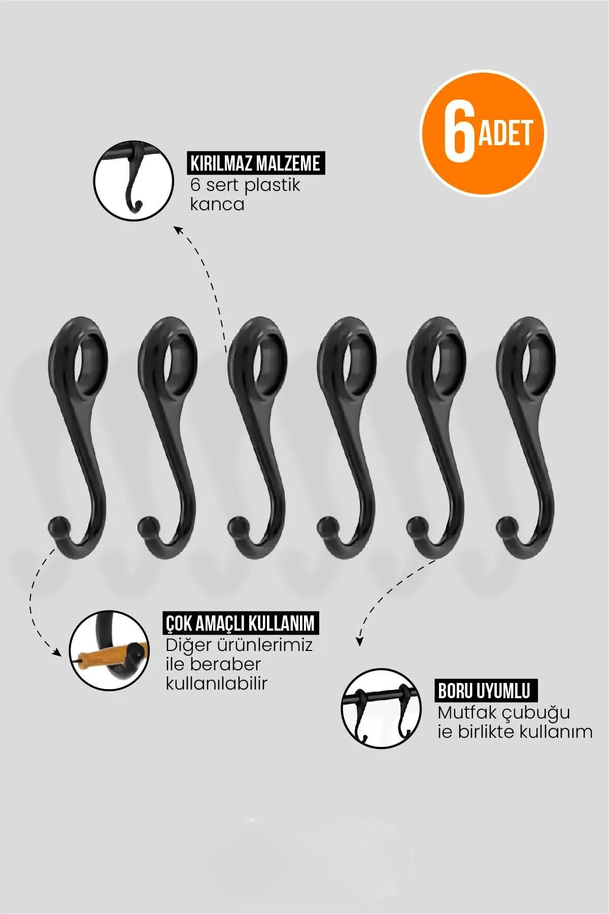 KARTEYA-Multi-Purpose Wall Rail 6 Pieces Coffee Cup Hanger with Hooks Black 56 cm 4