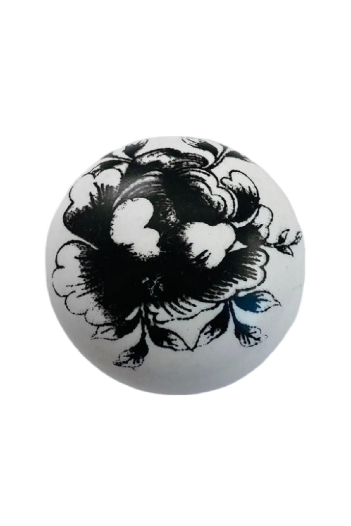 GLASWEN-15 Pieces Black Rose Patterned White Polymer Furniture - Handle Mushroom, Cabinet Drawer, Handle with Handle 6