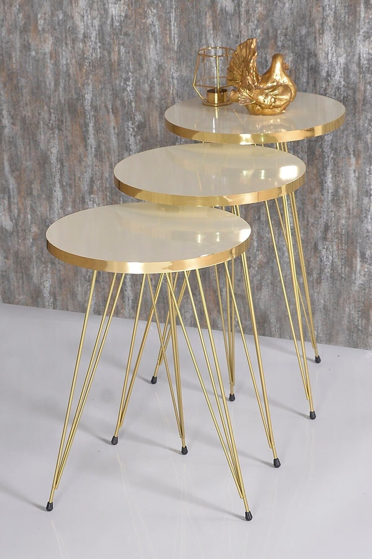 pazarella Zigon Sehpa Gold Krem Tel Ayak