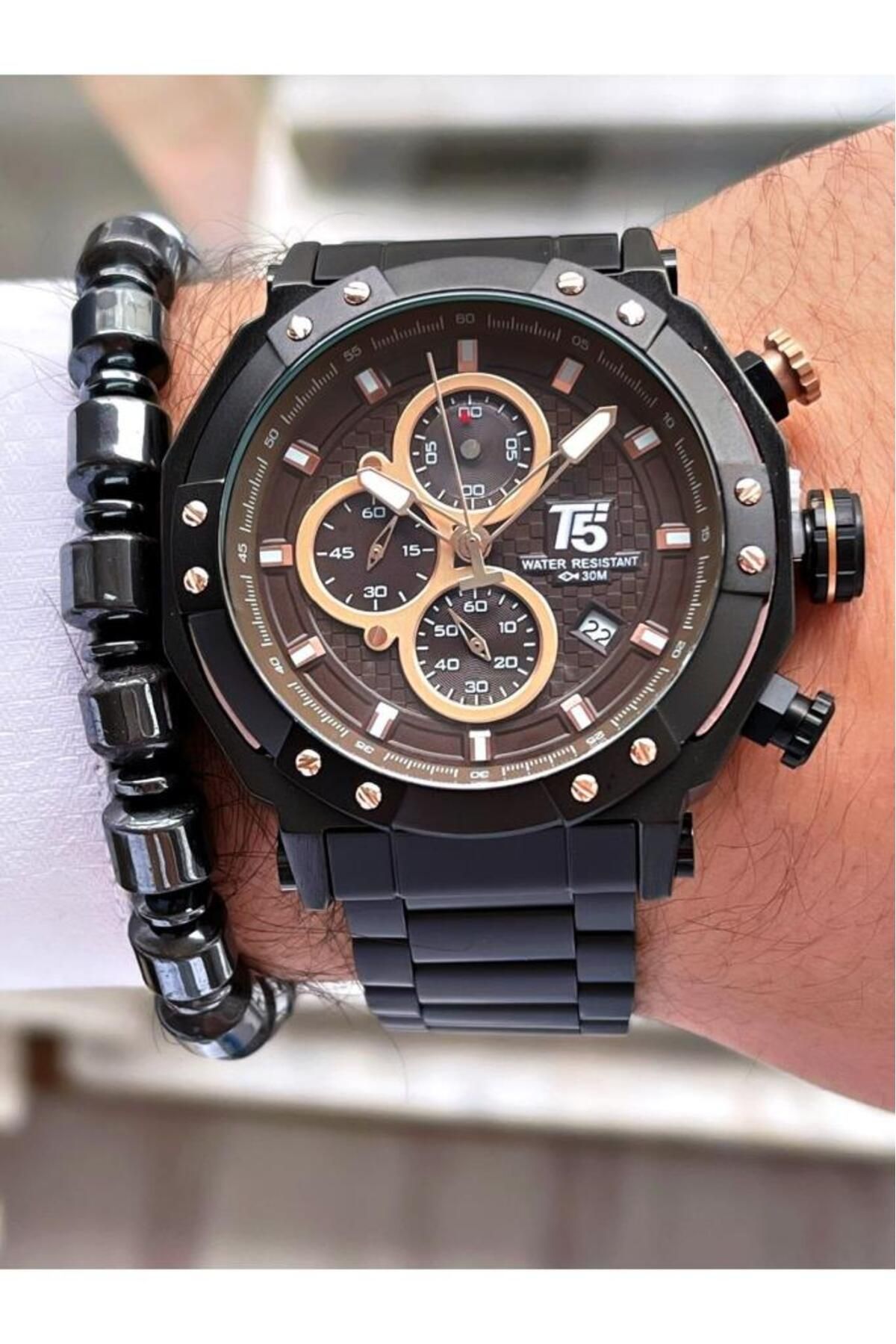 T5 Saat-Mrd11626 T5 Black Color Function Men's Wristwatch Bracelet 3