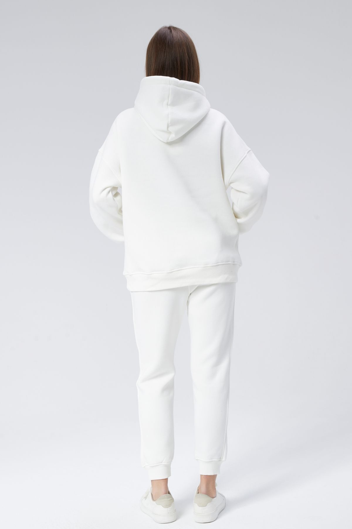 soBasic-White Three Thread Raster Hooded Tracksuit Set - Kangaroo Pocket 8