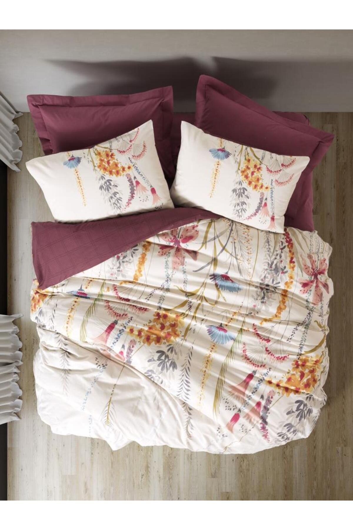 FAYMEM GLOBAL Çift Kişilik Modeline Nevresim Takımı Flos Bordo