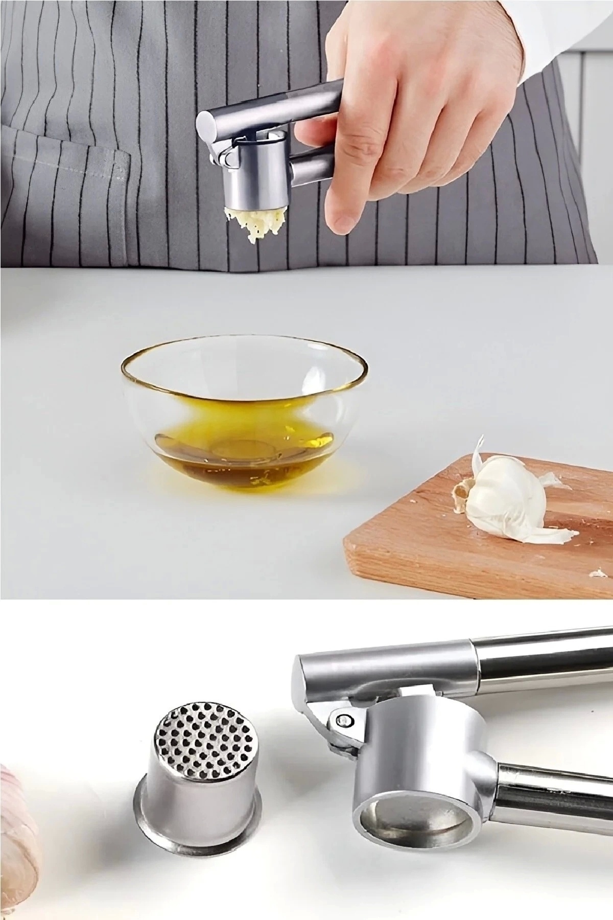 Rosemor Sarımsak Ezici Konics Yuvarlak Paslanmaz Çelik Ezme