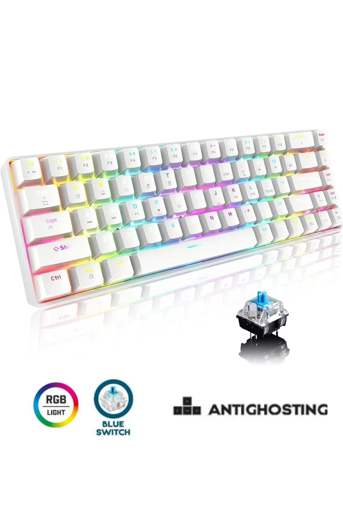 Sarftech T60 Beyaz RGB Klavye Yazılım Uygulamalı Kablolu Gaming Oyuncu Klavyesi T60