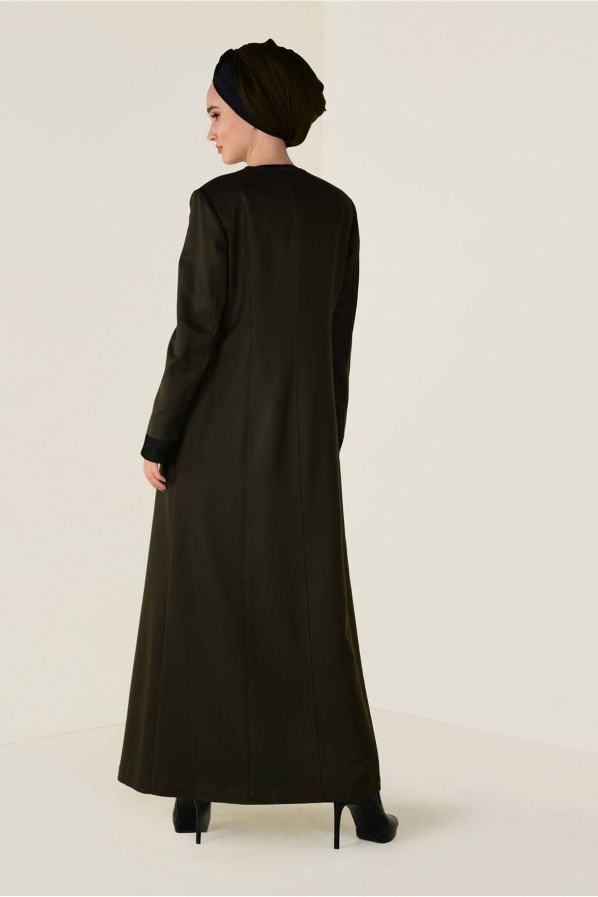 مانتوی بلند پوشیده سبز زنانه پرونده و چرمی دقیق TOPCOAT 1321 آلوینا Alvina