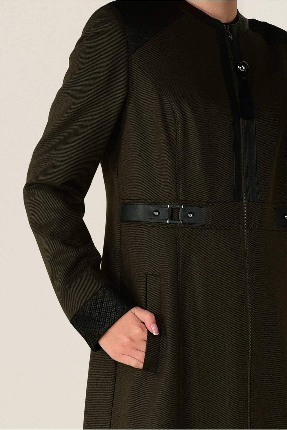 مانتوی بلند پوشیده سبز زنانه پرونده و چرمی دقیق TOPCOAT 1321 آلوینا Alvina