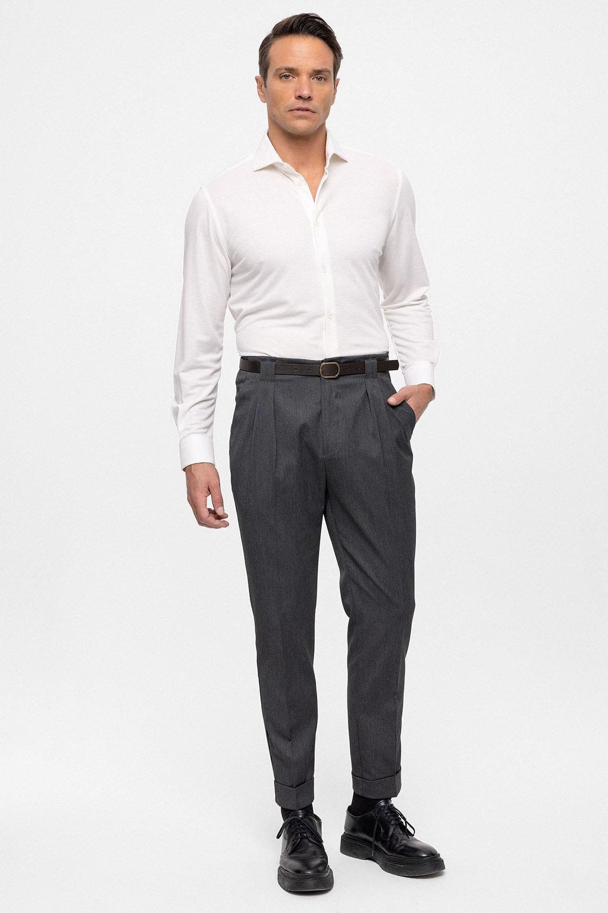 Antioch-Smoked Belted Double Leg Trousers 1