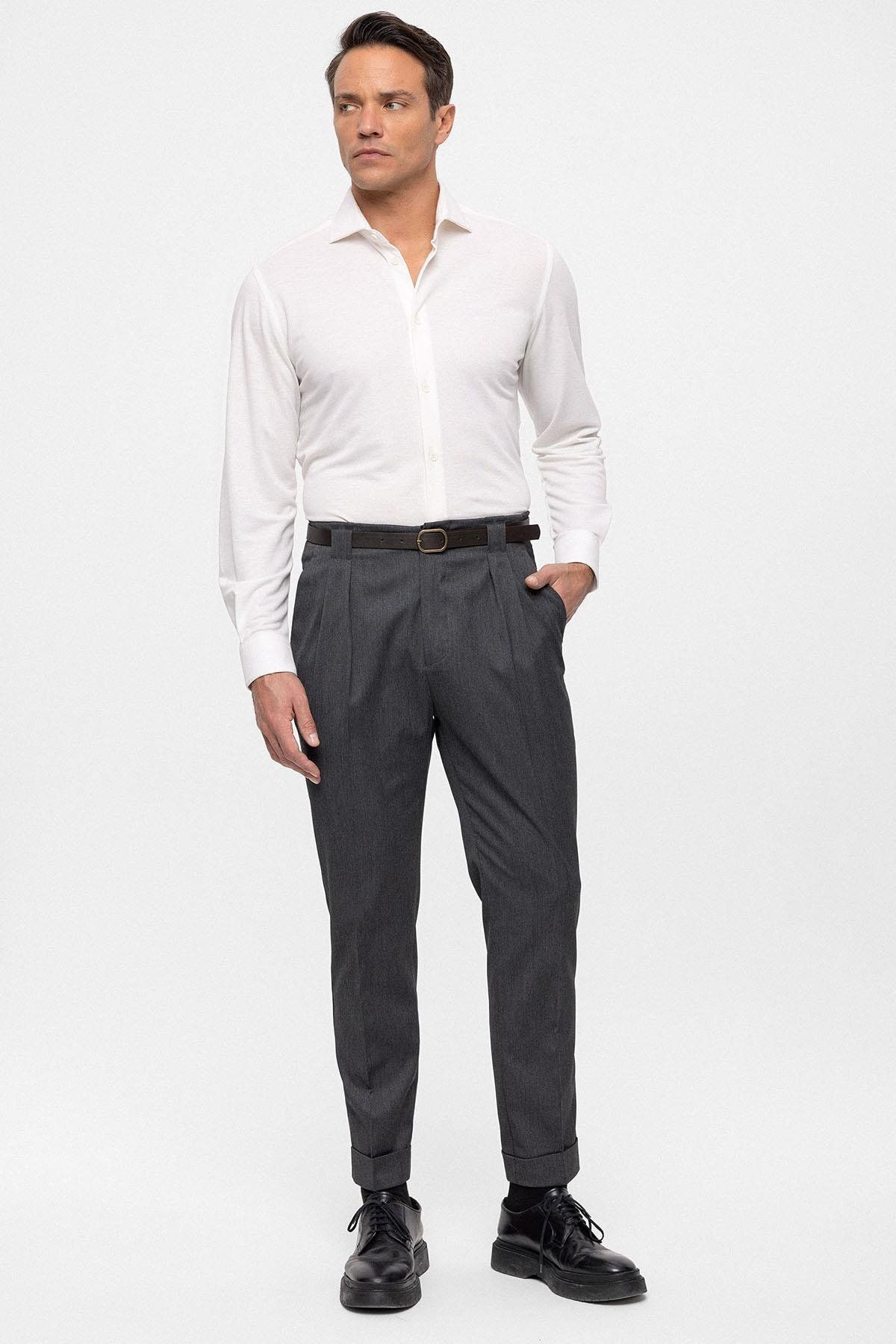 Antioch-Smoked Belted Double Leg Trousers 2