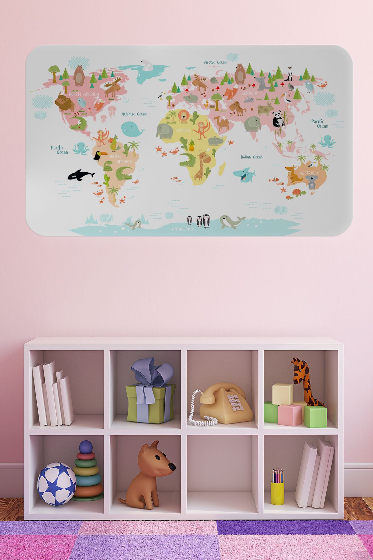 HARGE HG Eğitici Dünya Haritası Dünya Atlası Çocuk ve Bebek Kız Çocuğu Odası Duvar Sticker-60x105-3777