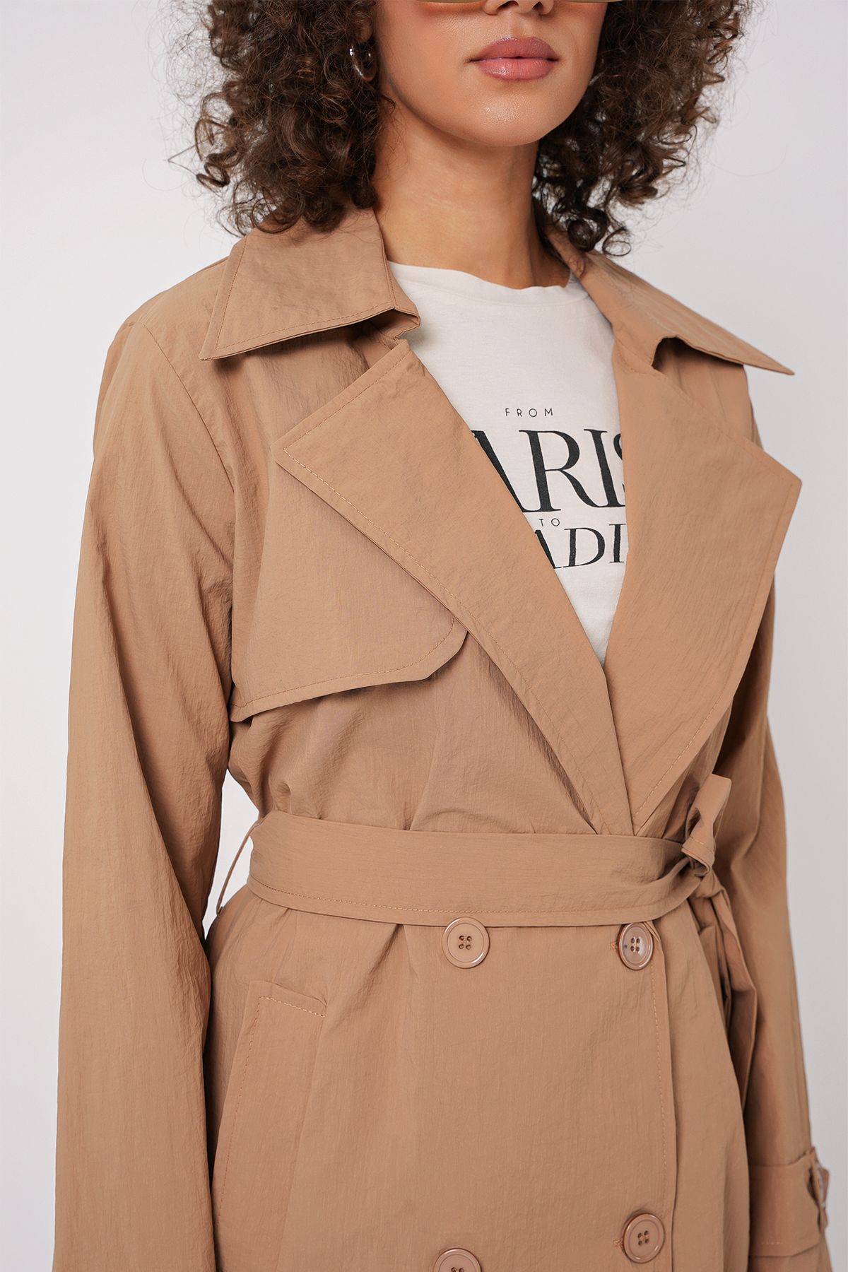 Bigdart-5938 Model Camel Colored Double-Breasted Collar Trench Coat 4