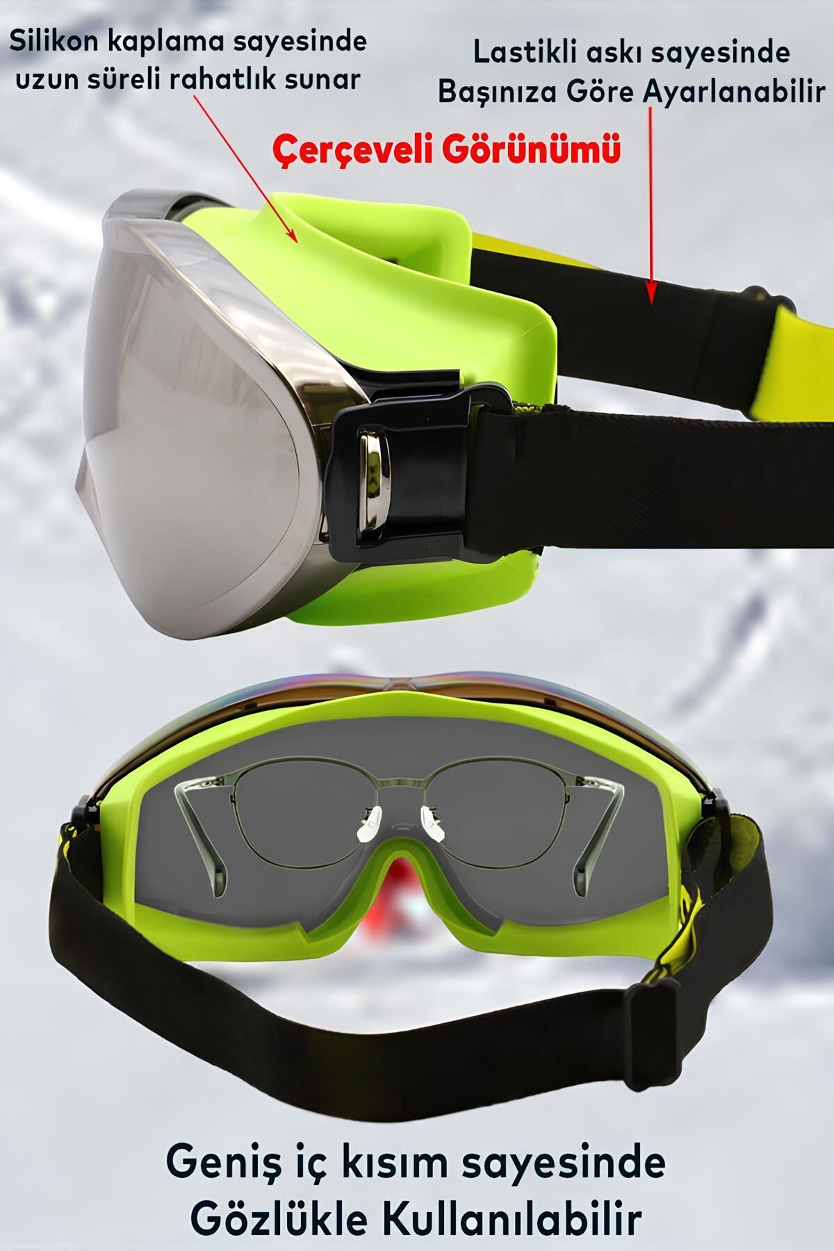 Badem10-Bellasimo Rimless Ski Snow Goggles Can Change Lens Glass Antifog Sun Snow Goggles Glass Silver 3