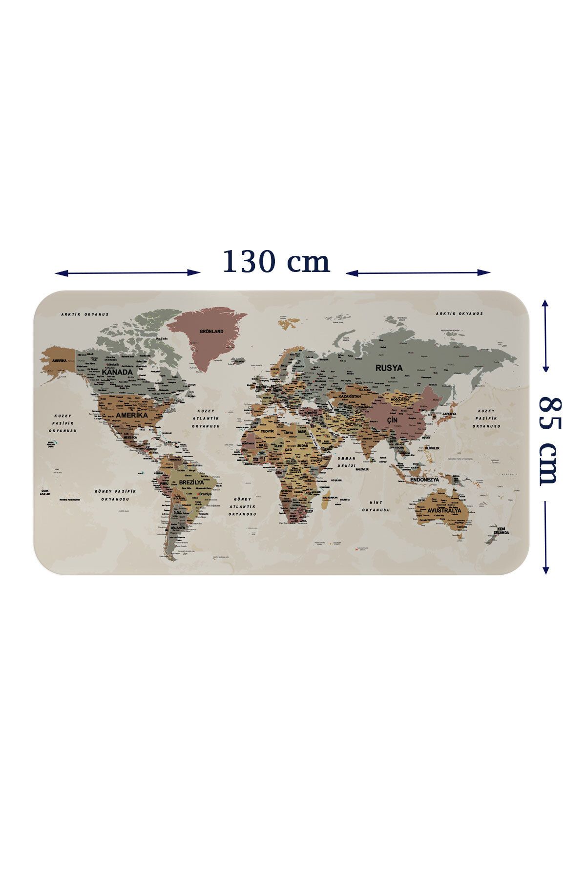 HARGE HG Türkçe Eğitici Ülke ve Başkent Okyanus Detaylı Atlası Dünya Haritası Duvar Sticker-85x130-3838