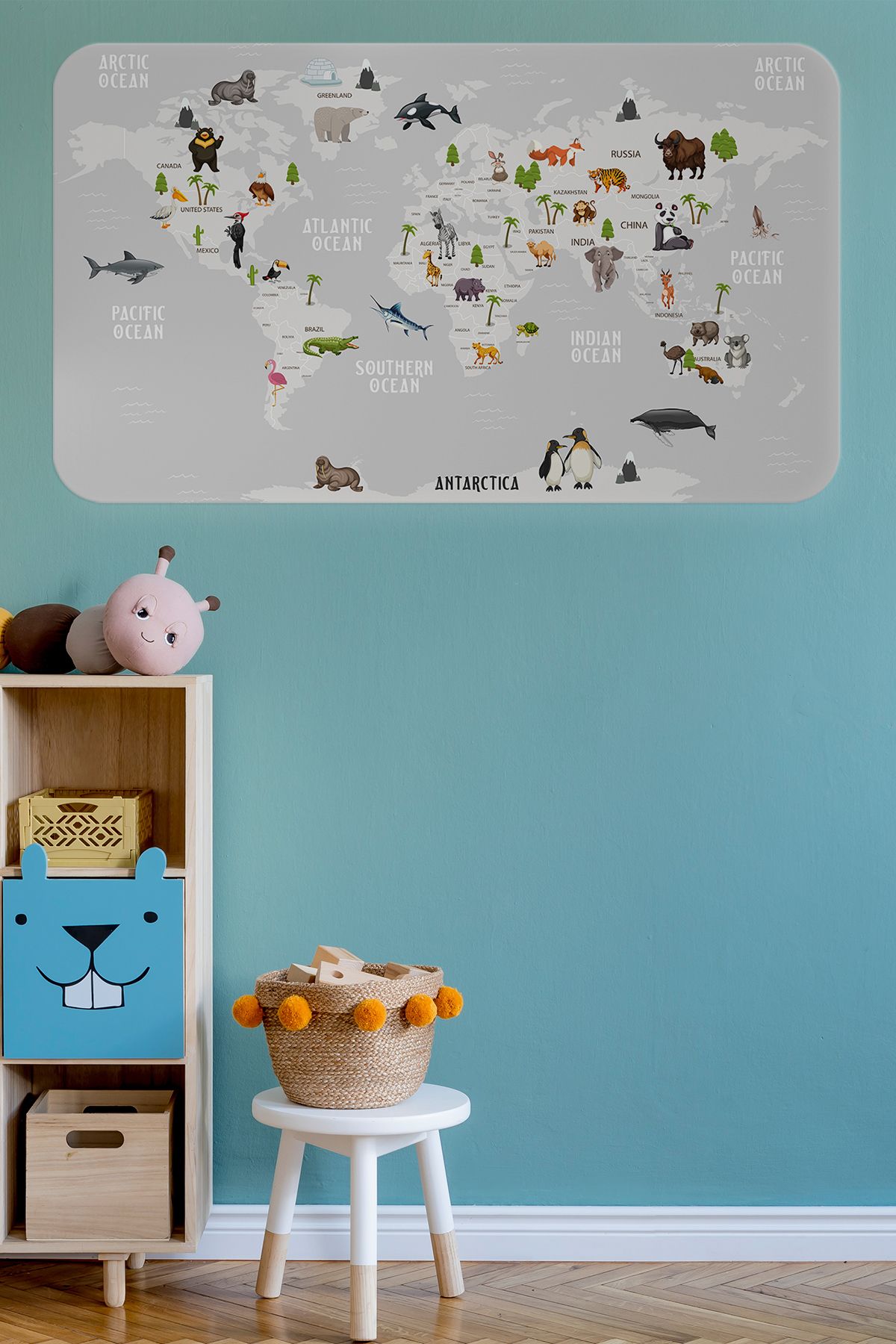 Haye Collection Eğitici Dünya Haritası Dünya Atlası Çocuk ve Bebek Odası Duvar Sticker-60x105-3790