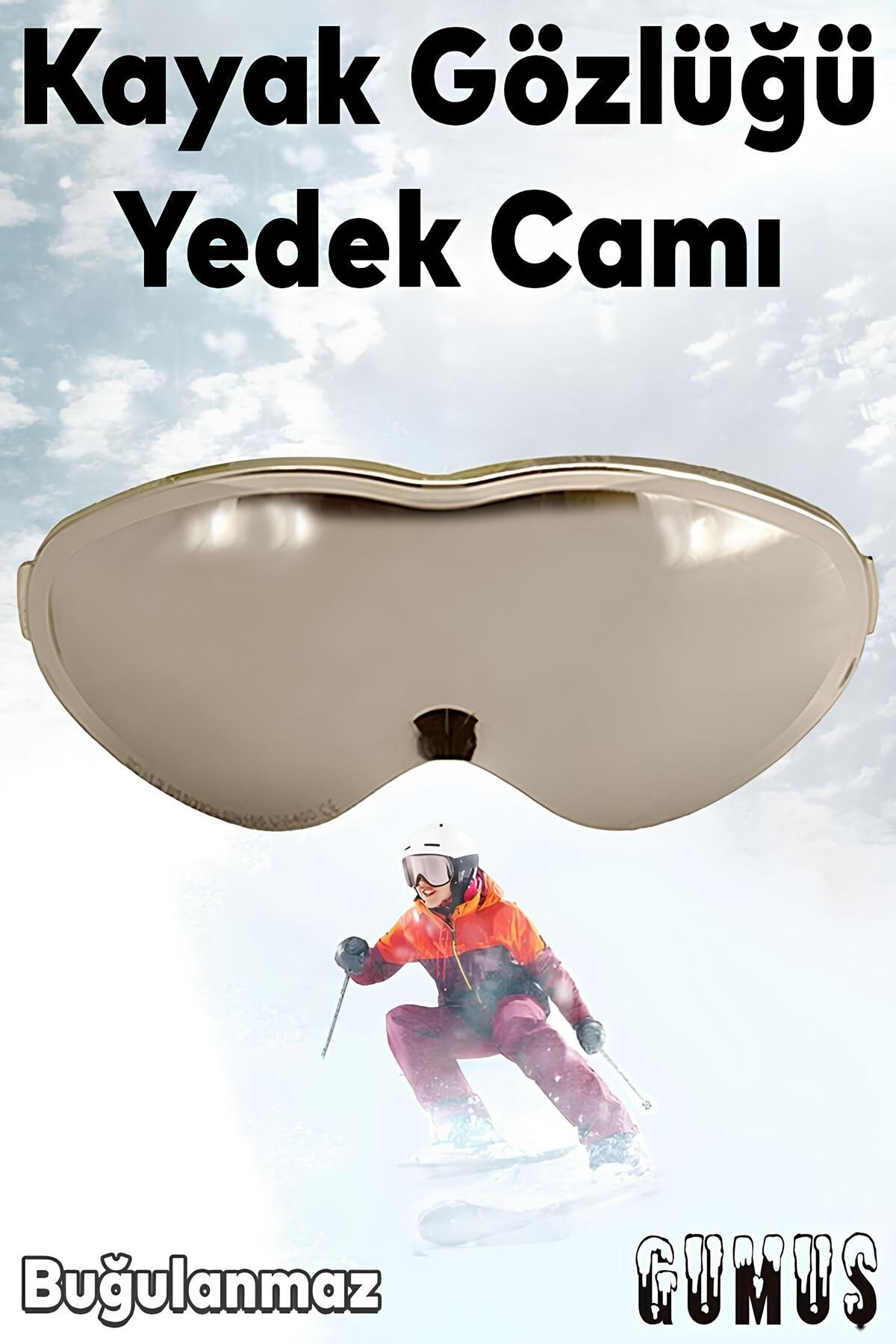 Badem10 Bellasimo Çerçevesiz Kayak Kar Gözlüğü Lens Değiştirebilir Camı Antifog Güneş Kar Gözlük Camı Gümüş