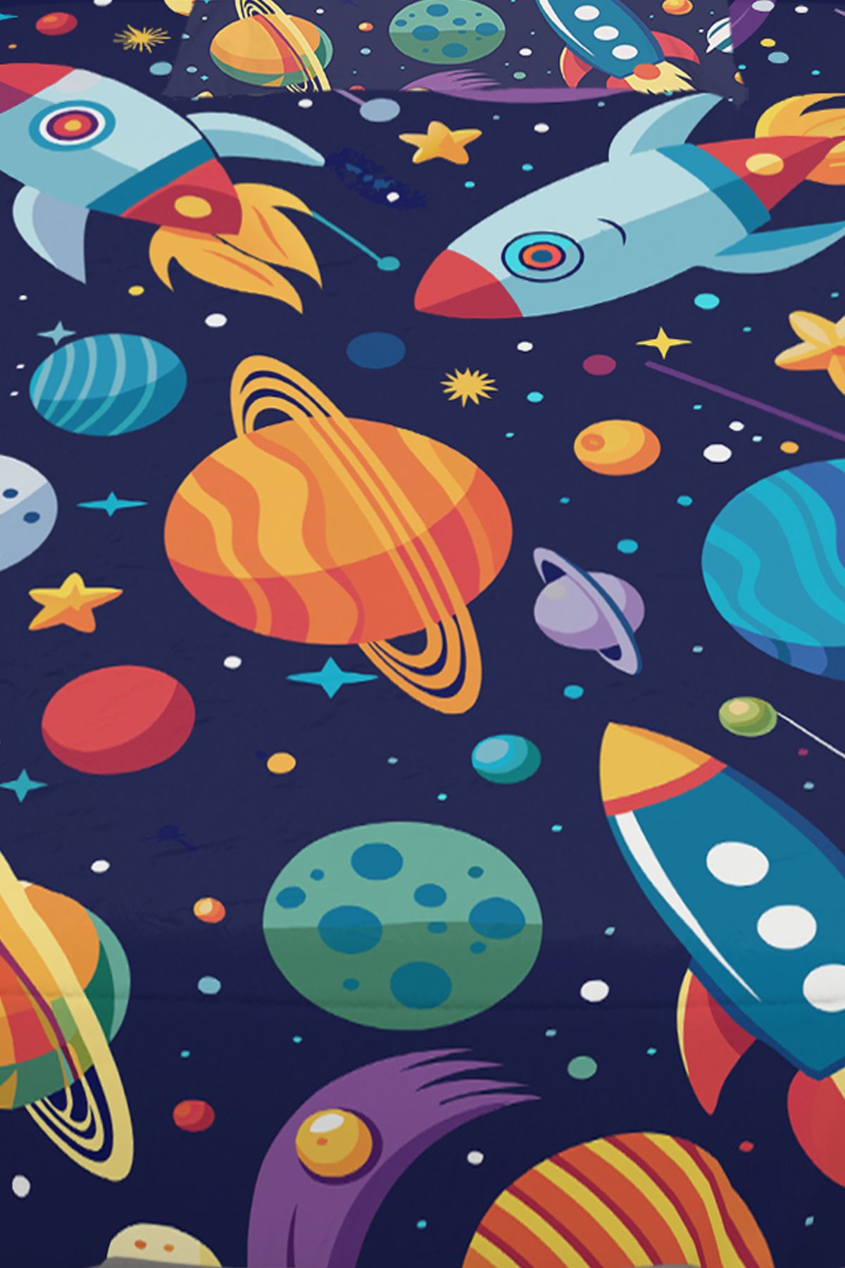 3D ELSE HALI-Space Planets Patterned Boy's Single Pillowed Elastic Sheet Set 100X200Cm 3