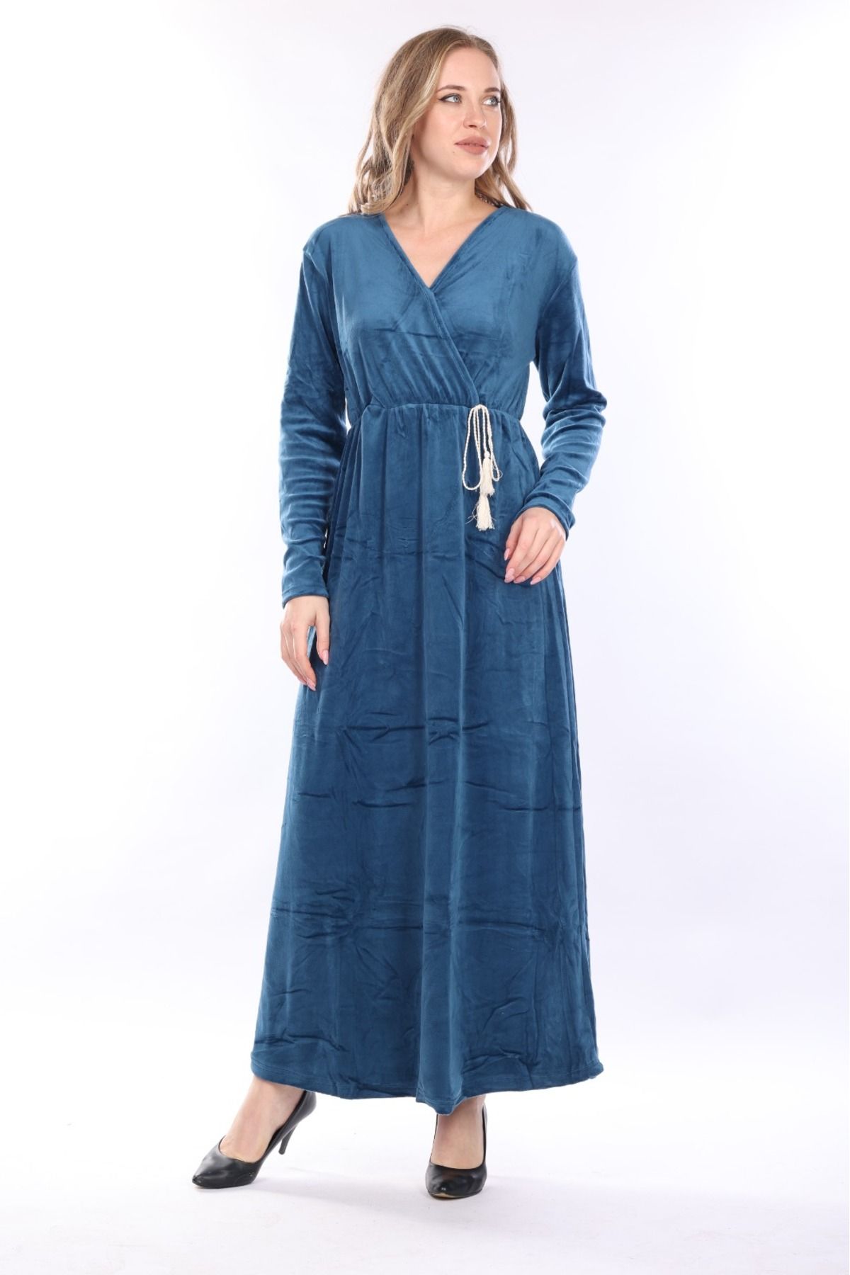 mervemoda-Women's Long Sleeve Velvet Dress 8