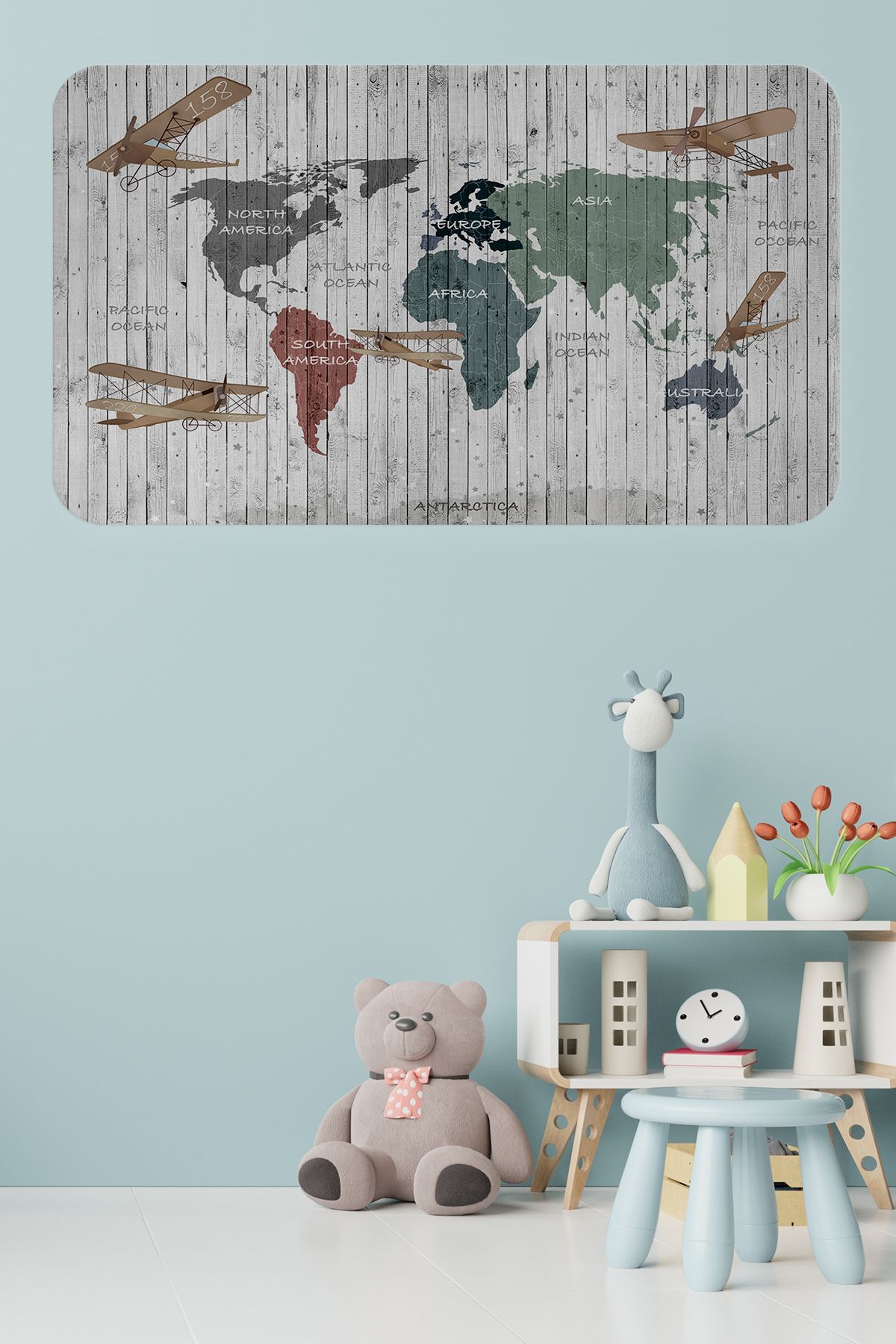 Haye Collection Eğitici Dünya Haritası Dünya Atlası Çocuk ve Bebek Odası Duvar Sticker -60x105-3804
