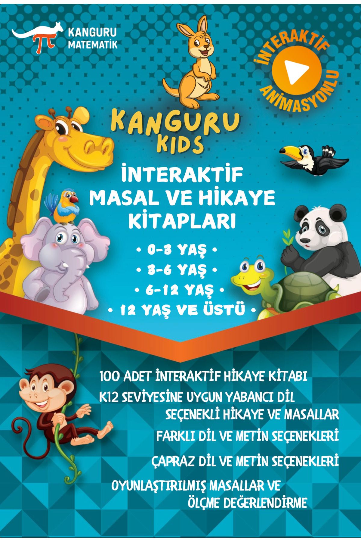 Kanguru Matematik Kanguru Kids - Okuma Kitapları Animasyonlu Türkçe Ingilizce Seslendirmeli 100 Ürün Paketi 3-12 Yaş