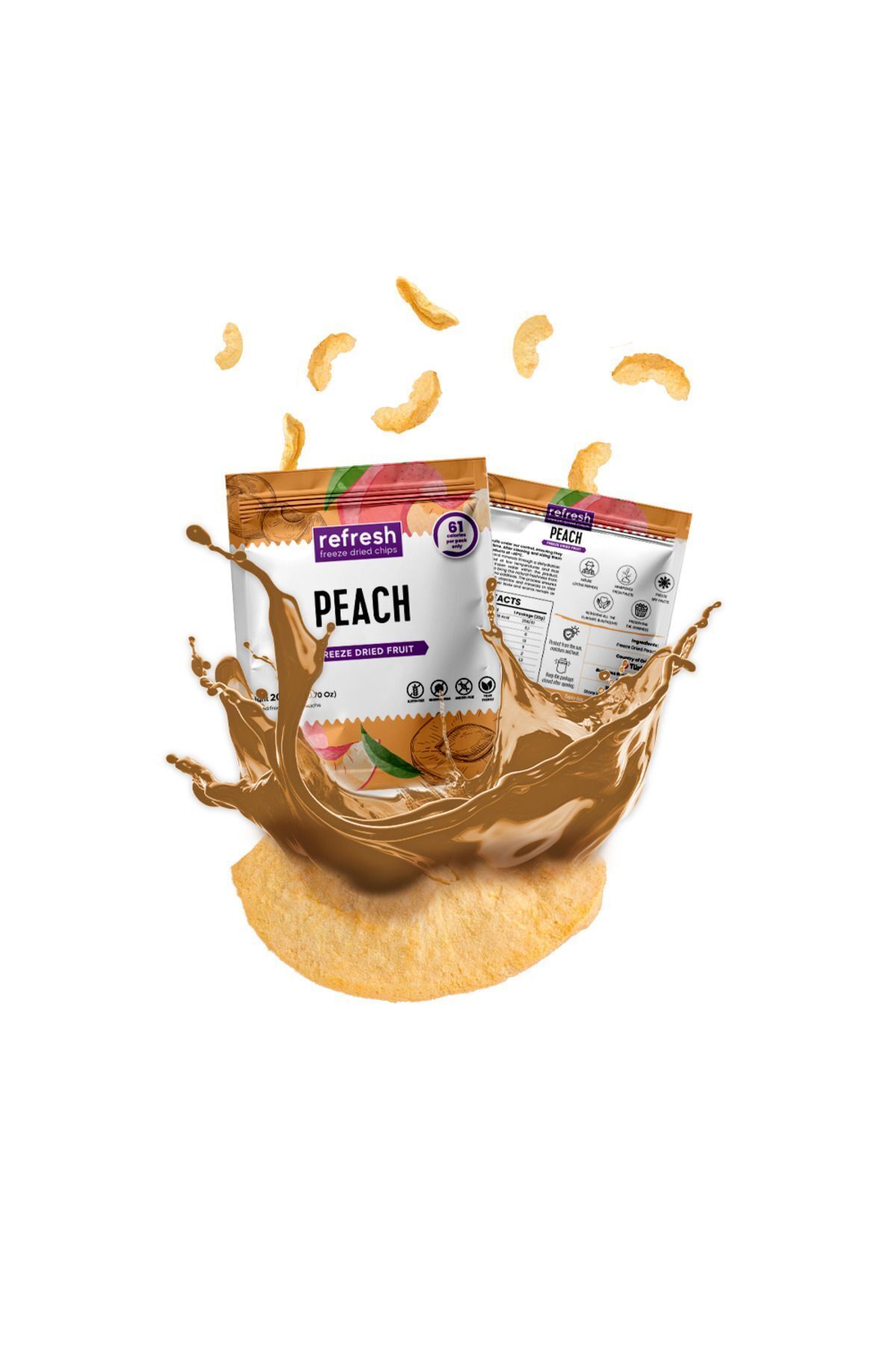 Refresh Chips Freeze Dried Şeftali - Dondurularak Kurutulmuş Meyve - Freeze Dry Meyve Kurusu 20gr