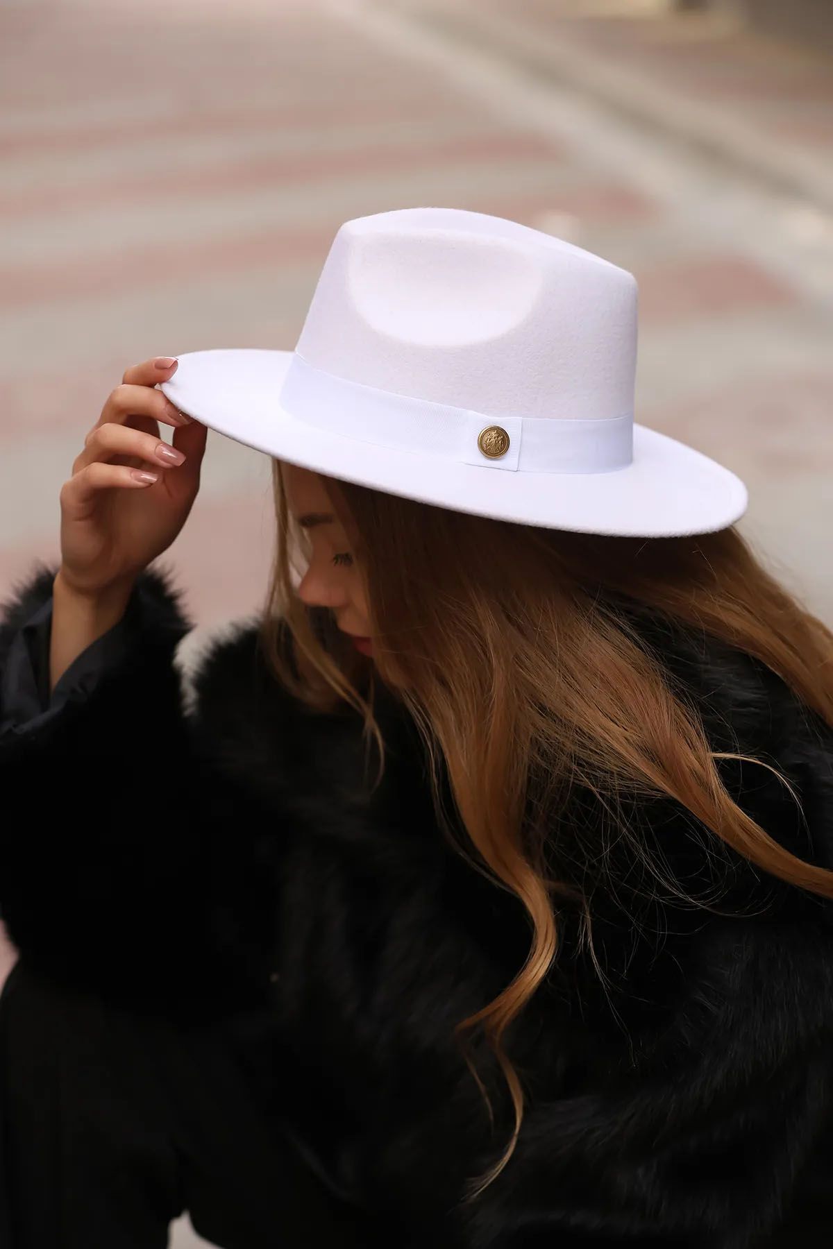 REMSA-White Button Detailed Fedora Hat 1145 3