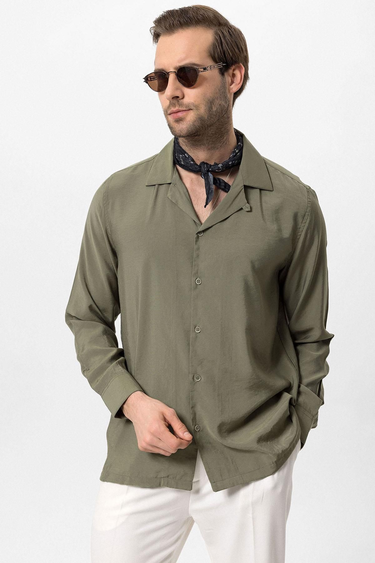 Antioch-Khaki Apache Collar Long Sleeve Men's Shirt 2