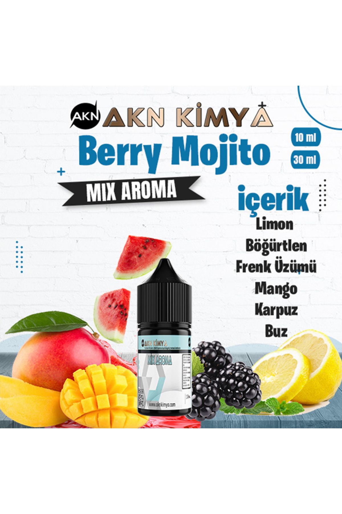 akn kimya Berry Mojito Mix Aroma Limon Böğürtlen Frenk Üzümü Buz Gıda Aroması 10 ml