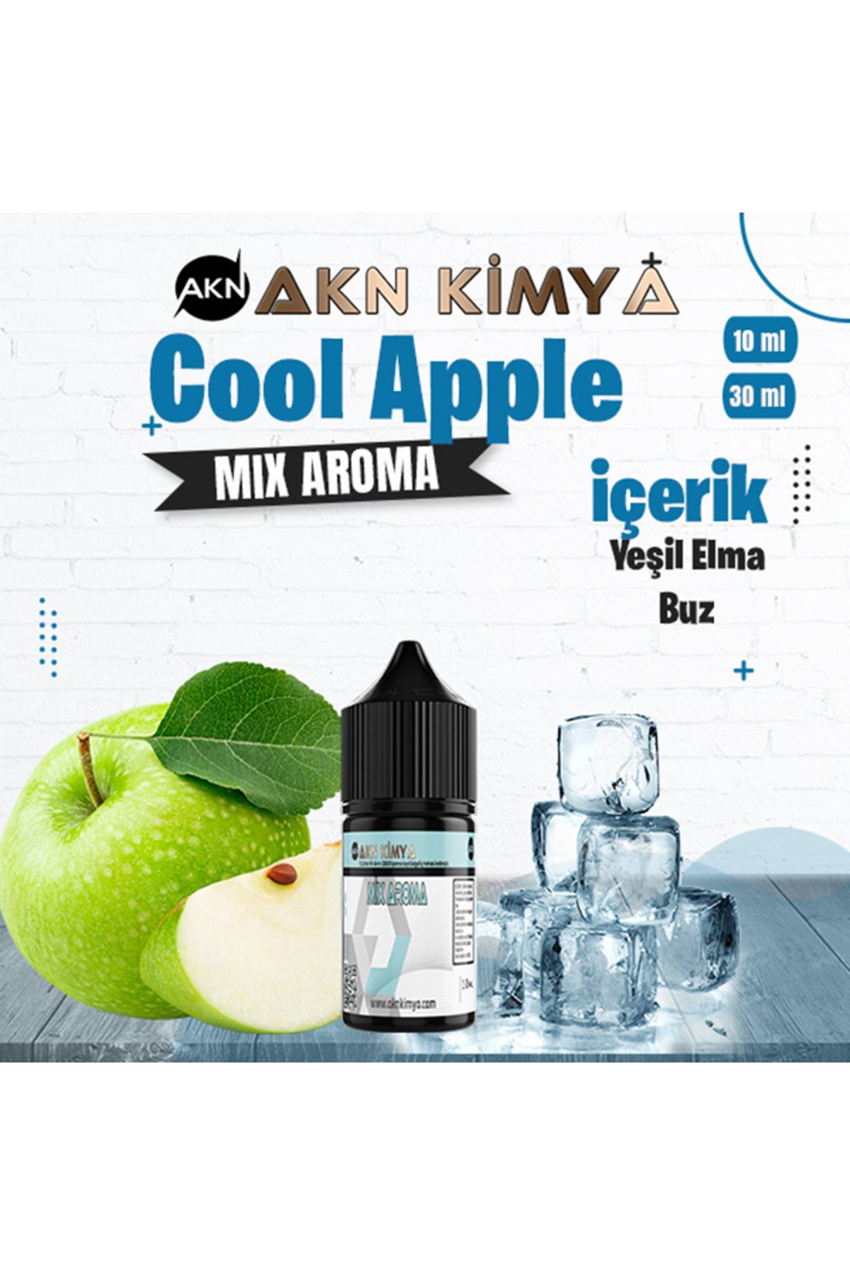 akn kimya Cool Apple Mix Aroma Yeşil Elma Buz Gıda Aroması 10 ml