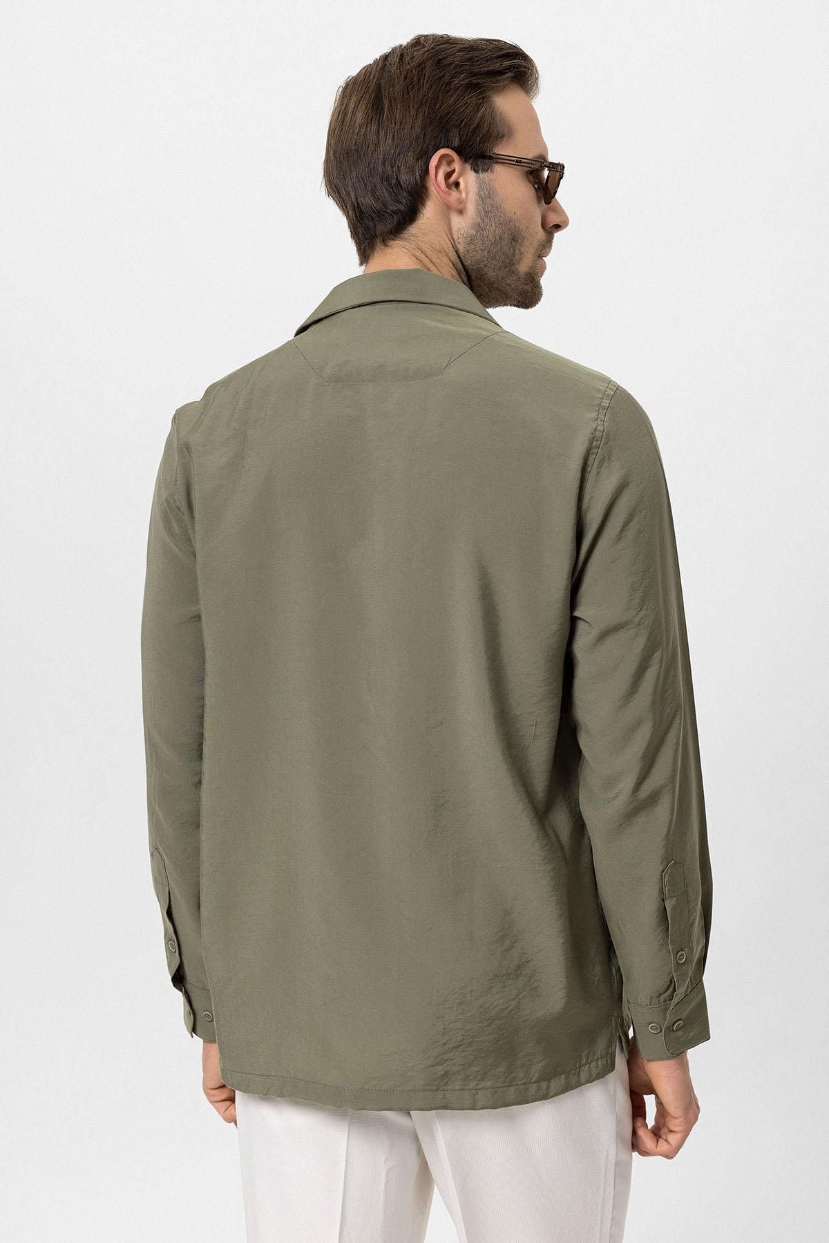 Antioch-Khaki Apache Collar Long Sleeve Men's Shirt 5