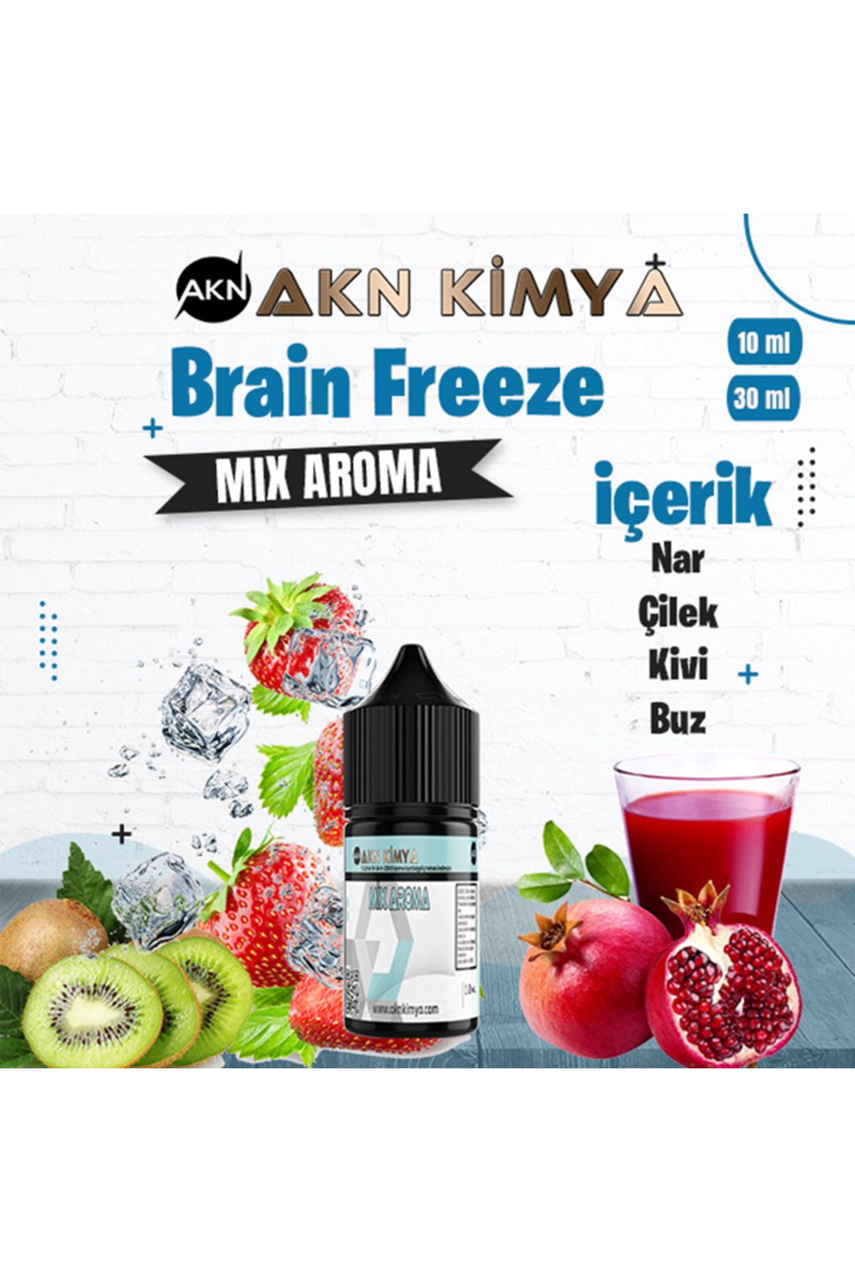 akn kimya Brain Freeze Naked Mix Aroma Nar Çilek Kiwi Buz Gıda Aroması 10 ml