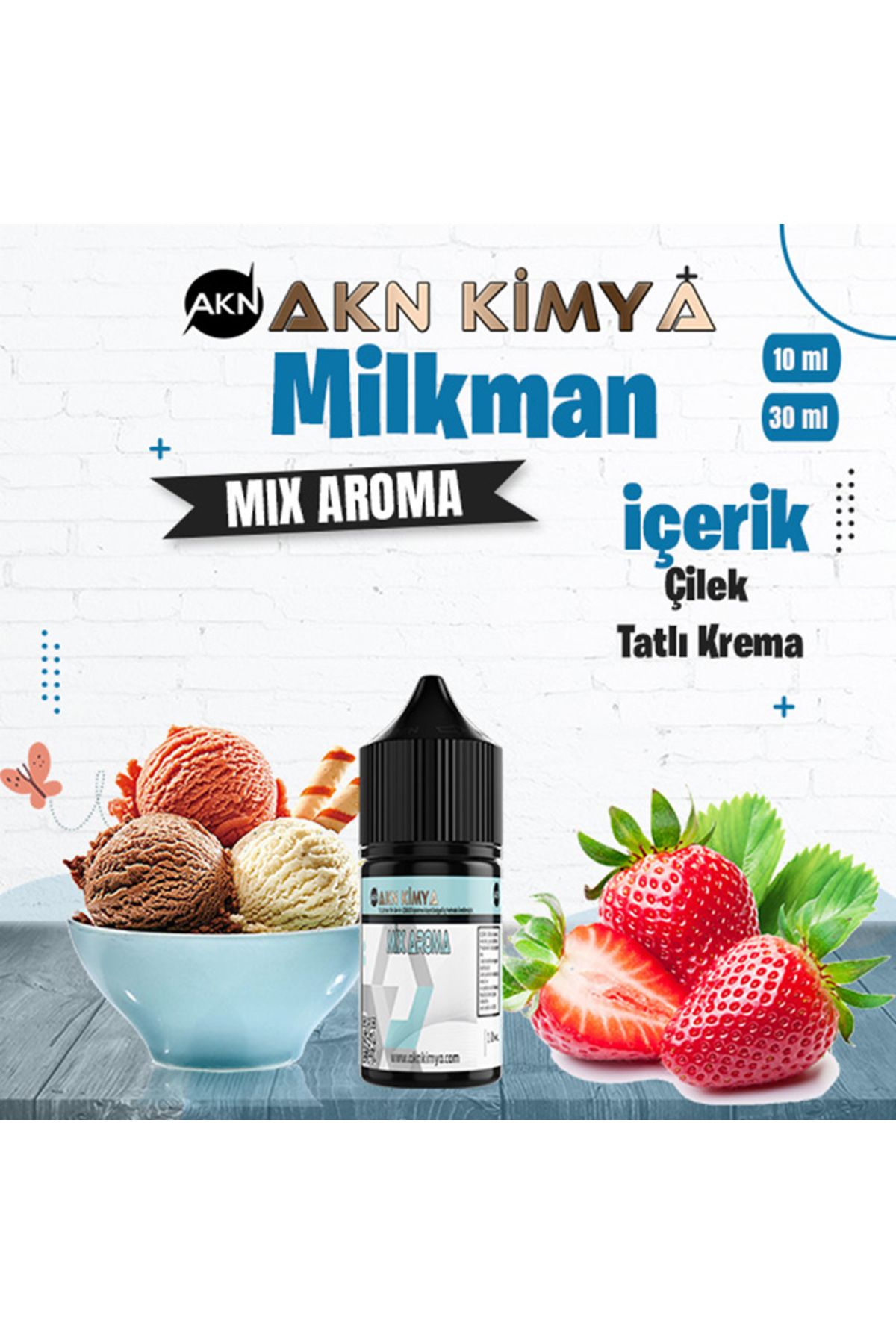 akn kimya One Hit Wonder Milkman Mix Aroma Çilek Krema Gıda Aroması 10 ml