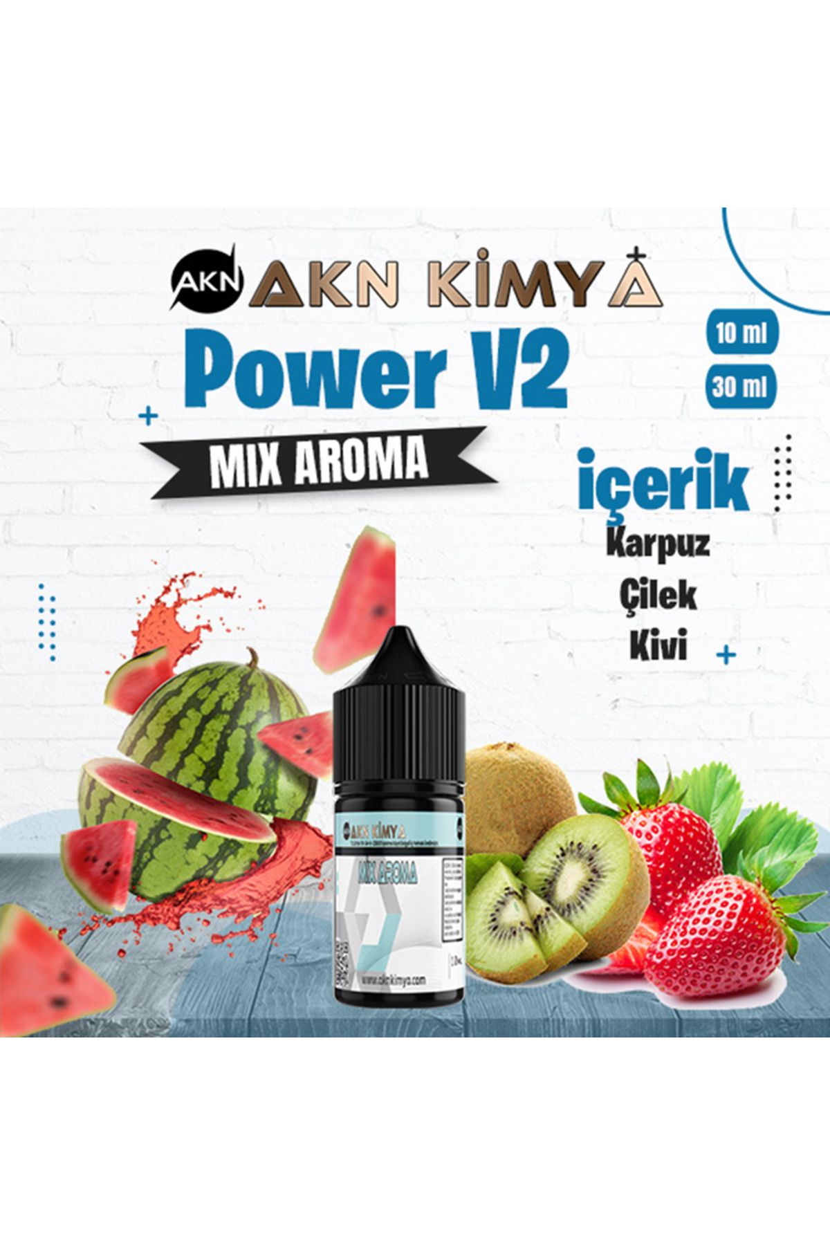 akn kimya Power V2 Mix Aroma Karpuz Çilek Kiwi Gıda Aroması 10 ml