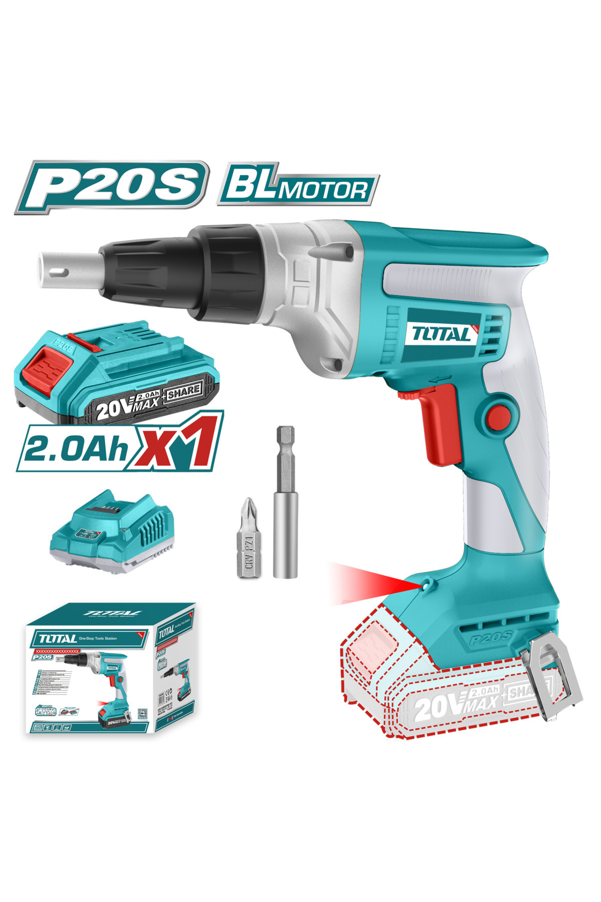 TOTAL Lı-ıon Çift Akülü Alçıpan Vidalama Makinesi