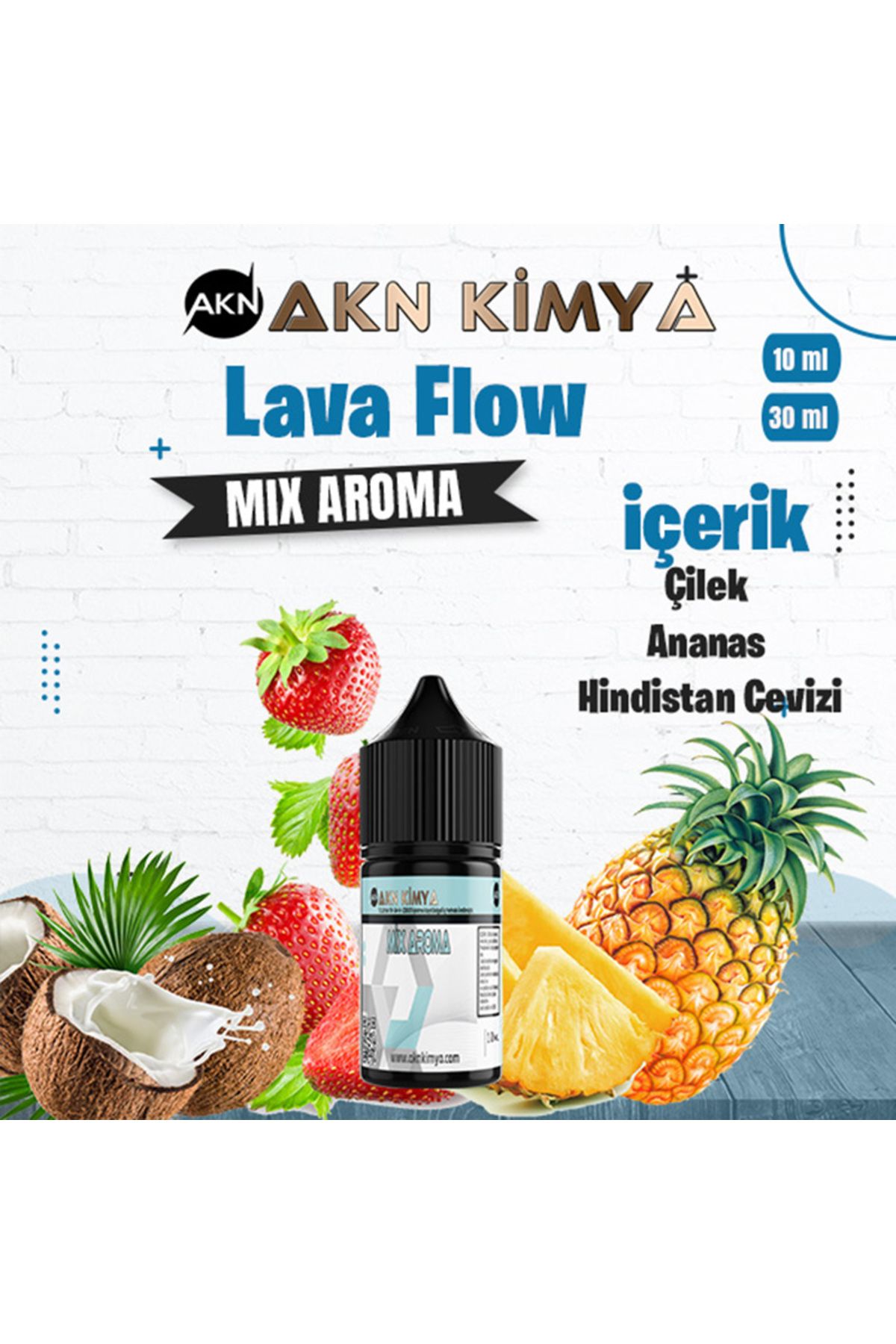 akn kimya Lava Flow Naked Mix Aroma Çilek Ananas Hindistan Cevizi Gıda Aroması 10 ml