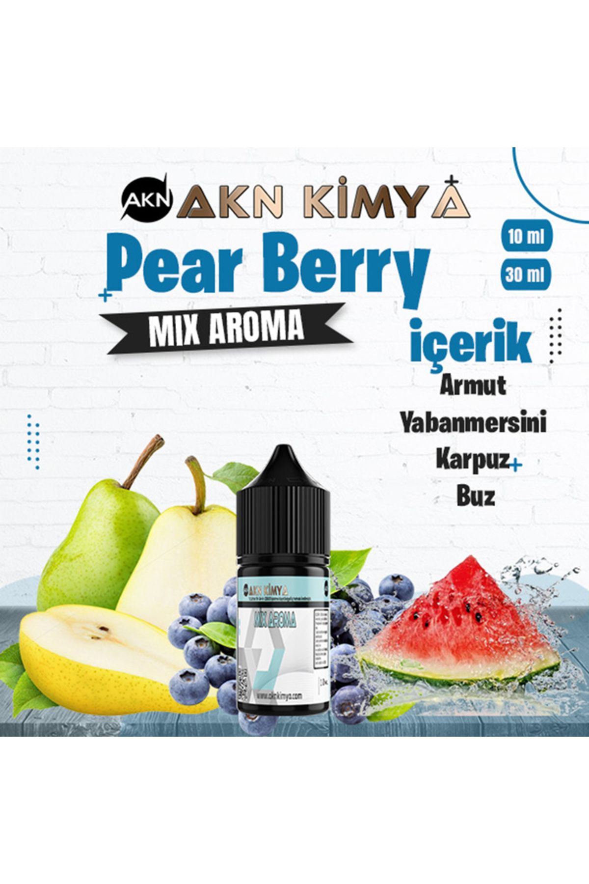 akn kimya Pearberry Mix Aroma Armut Yabanmersini Karpuz Buz Gıda Aroması 10 ml