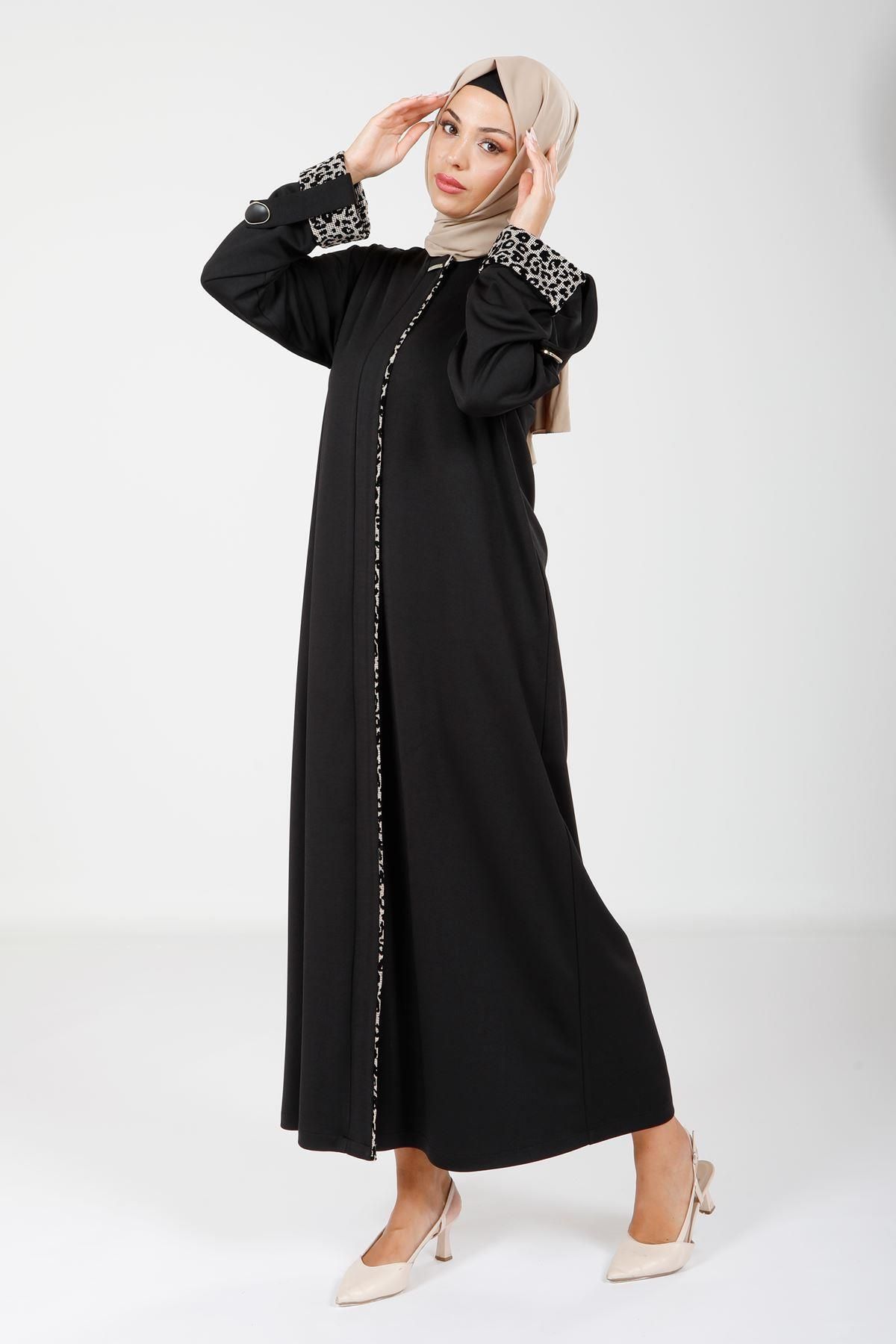 مانتو و عبای پوشیده زنانه باند دقیق HIJAB مشکی FERACE 9051 Beyza