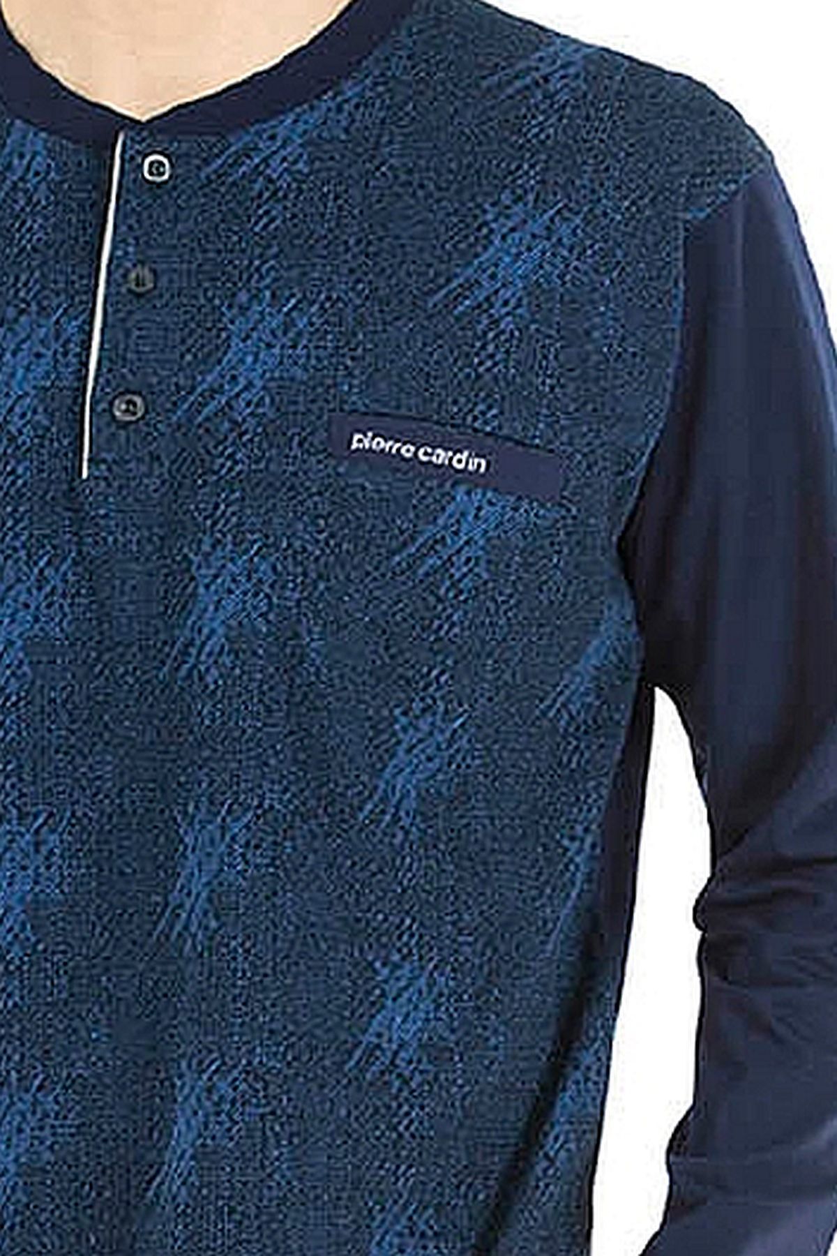 ست پیژامه آبی مردانه لباس خواب آستین بلند ژاکارد 6027 Pierre Cardin